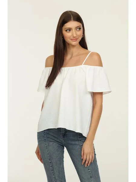 Cold Shoulder Tank | White,  Denim