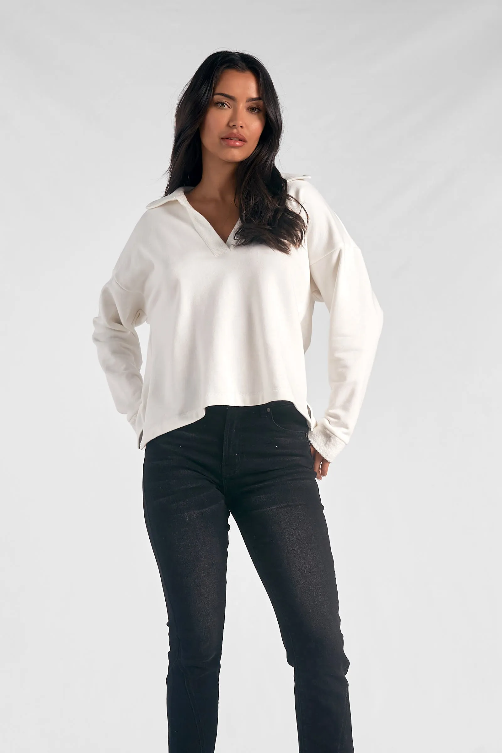 Collared V-Neck Top | Off White