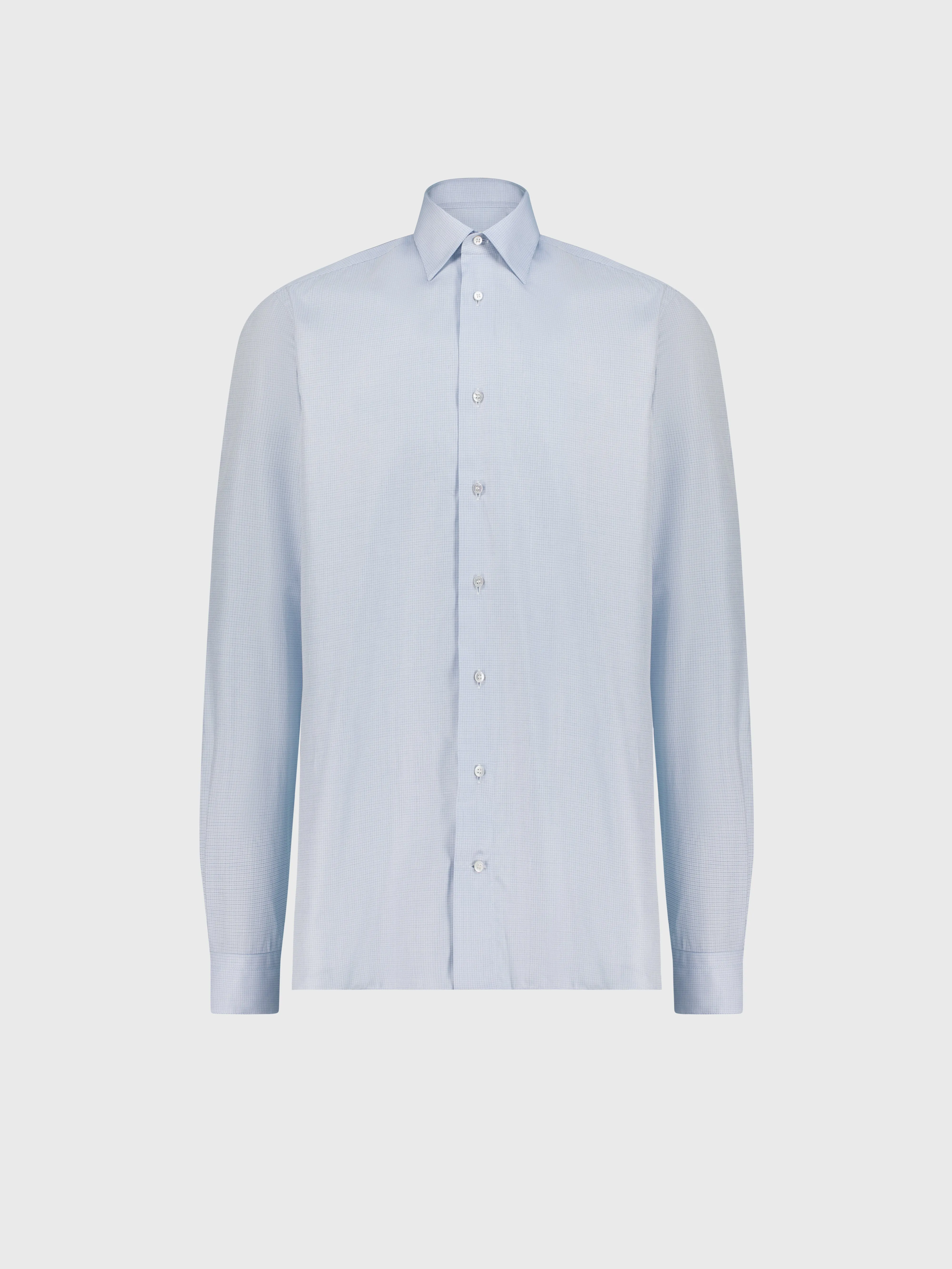 Cotton Shirt with Gingham Pattern Light Blue