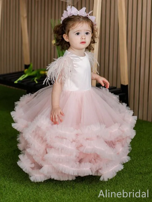 Cute Pink A-line Long Flower Girl Dresses, FGS163