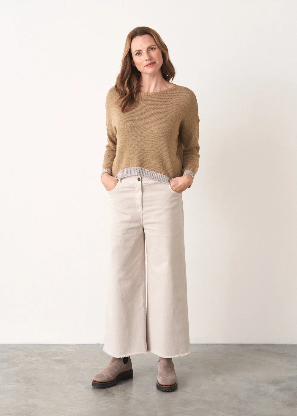 DUCHESS WIDE LEG CROPPED TROUSER - OATMEAL