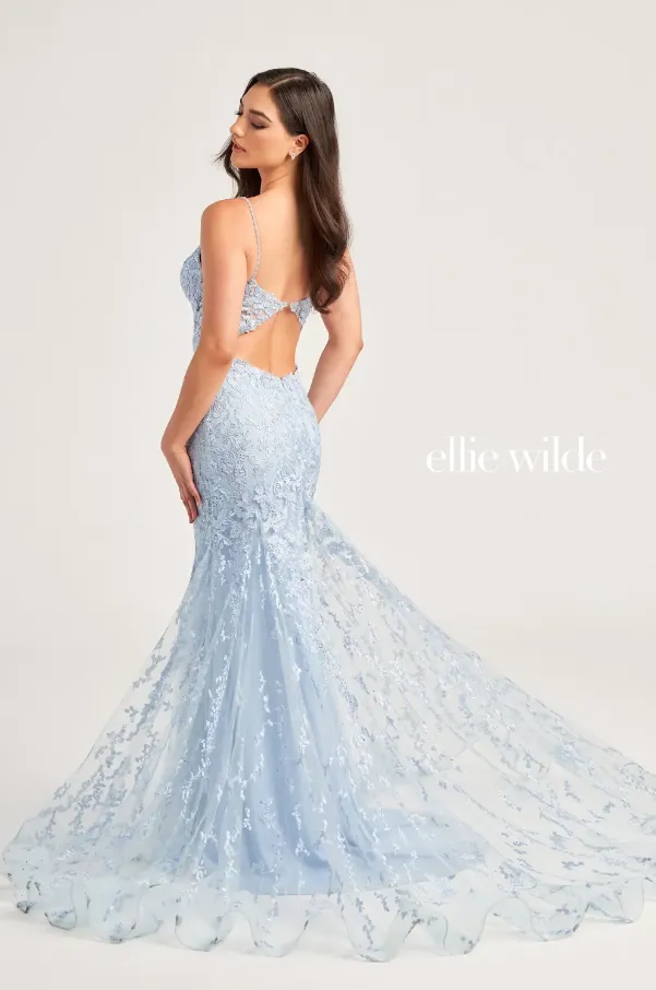 Ellie Wilde 35221 Fit & Flare Beaded Lace Gown