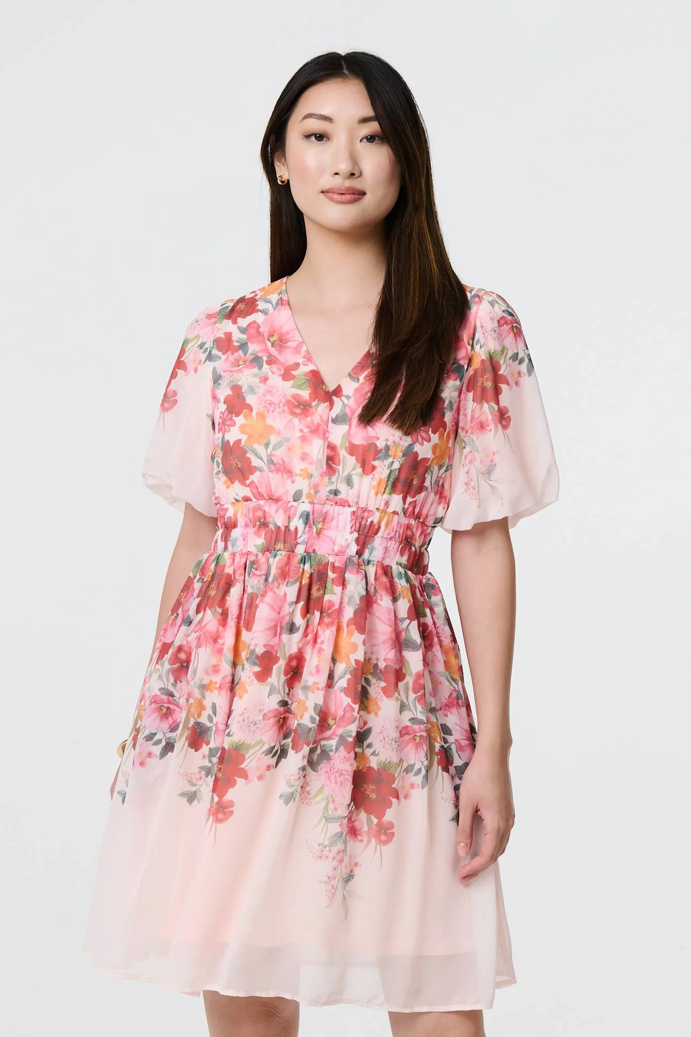 Floral Print Angel Sleeve Mini Dress