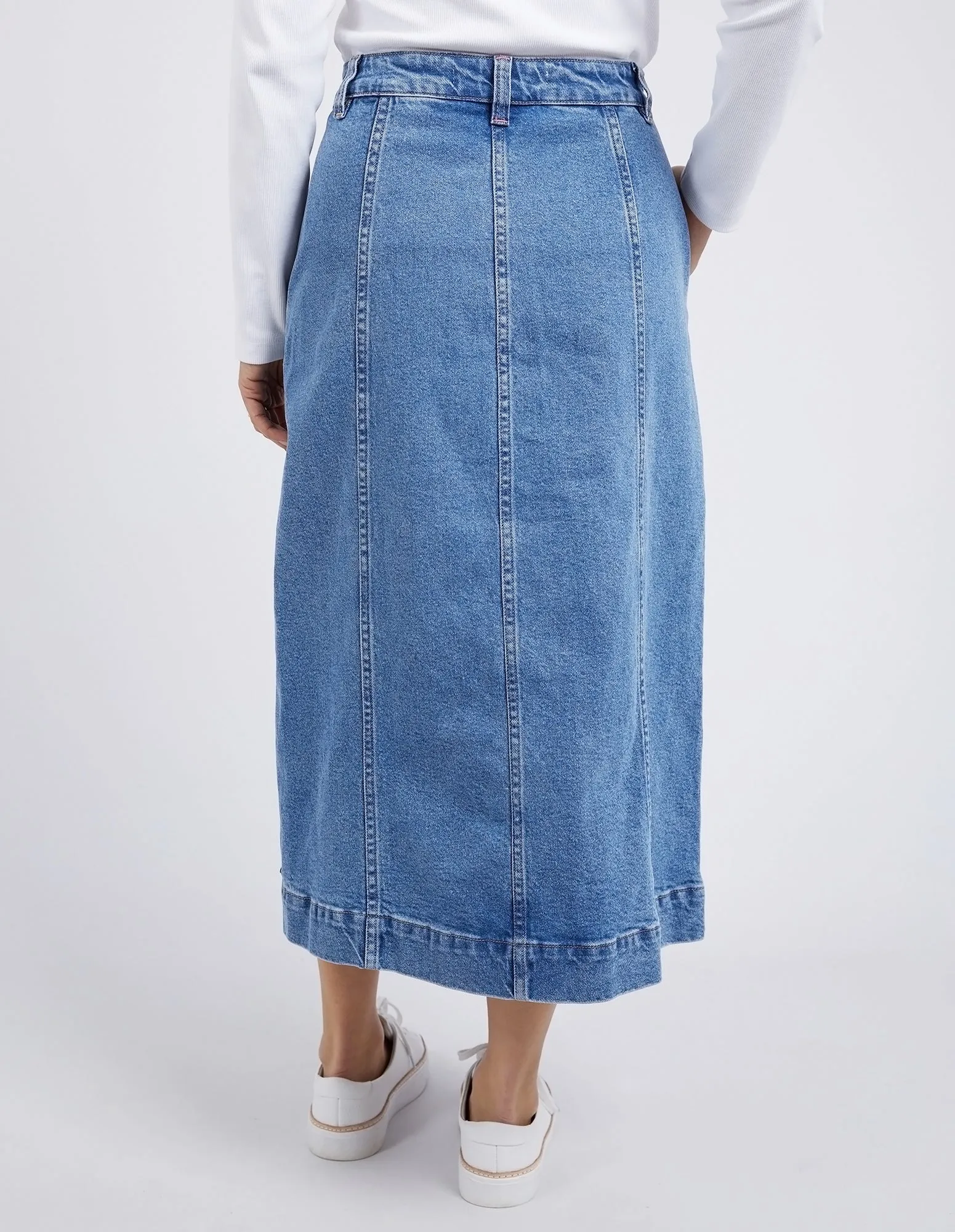 Florence Button Thru Denim Skirt Mid Blue