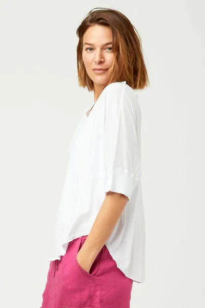 Gardiner Banded Sleeve Top | Firefly Pigment, White