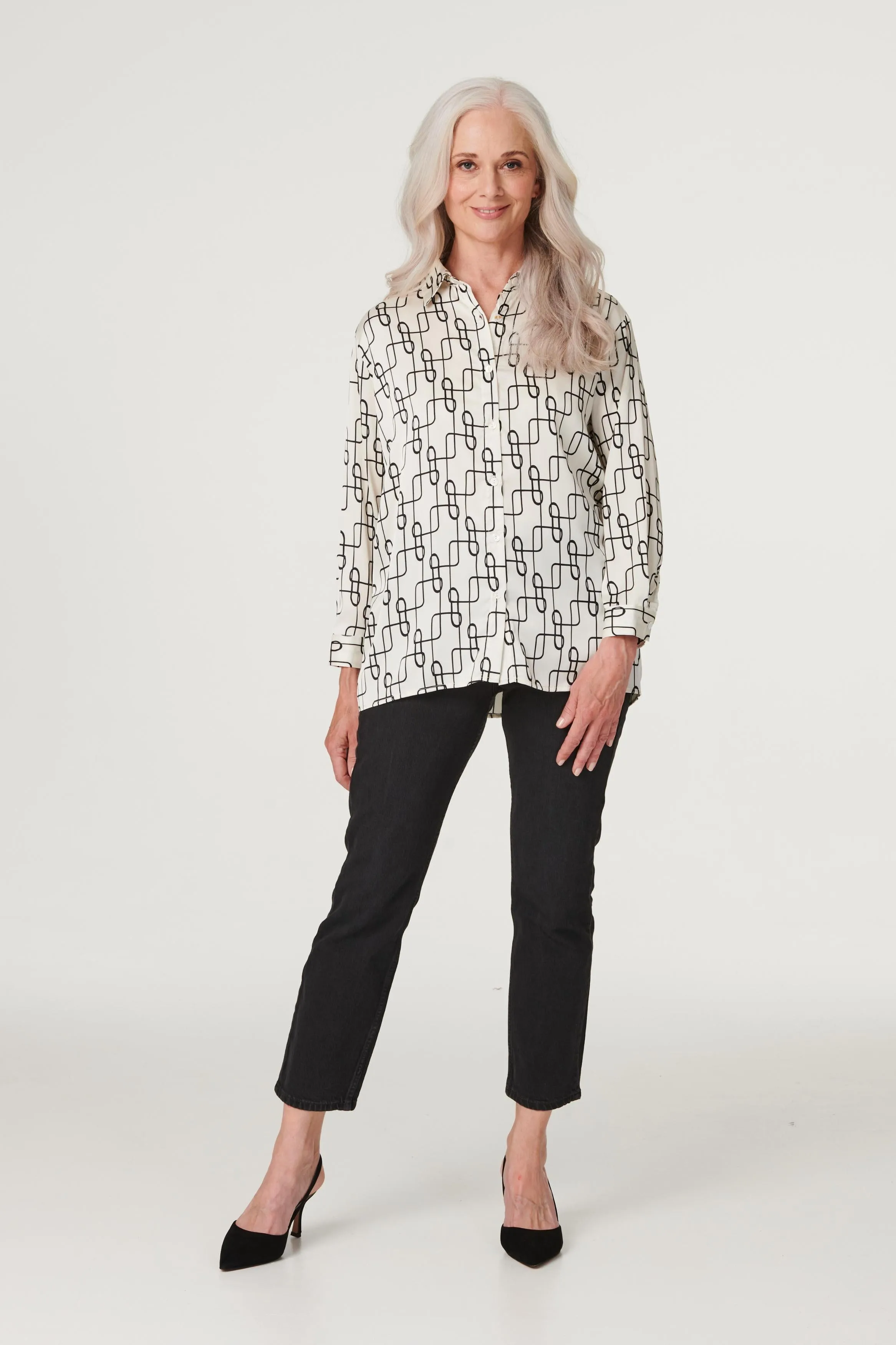 Geo Print Satin Shirt