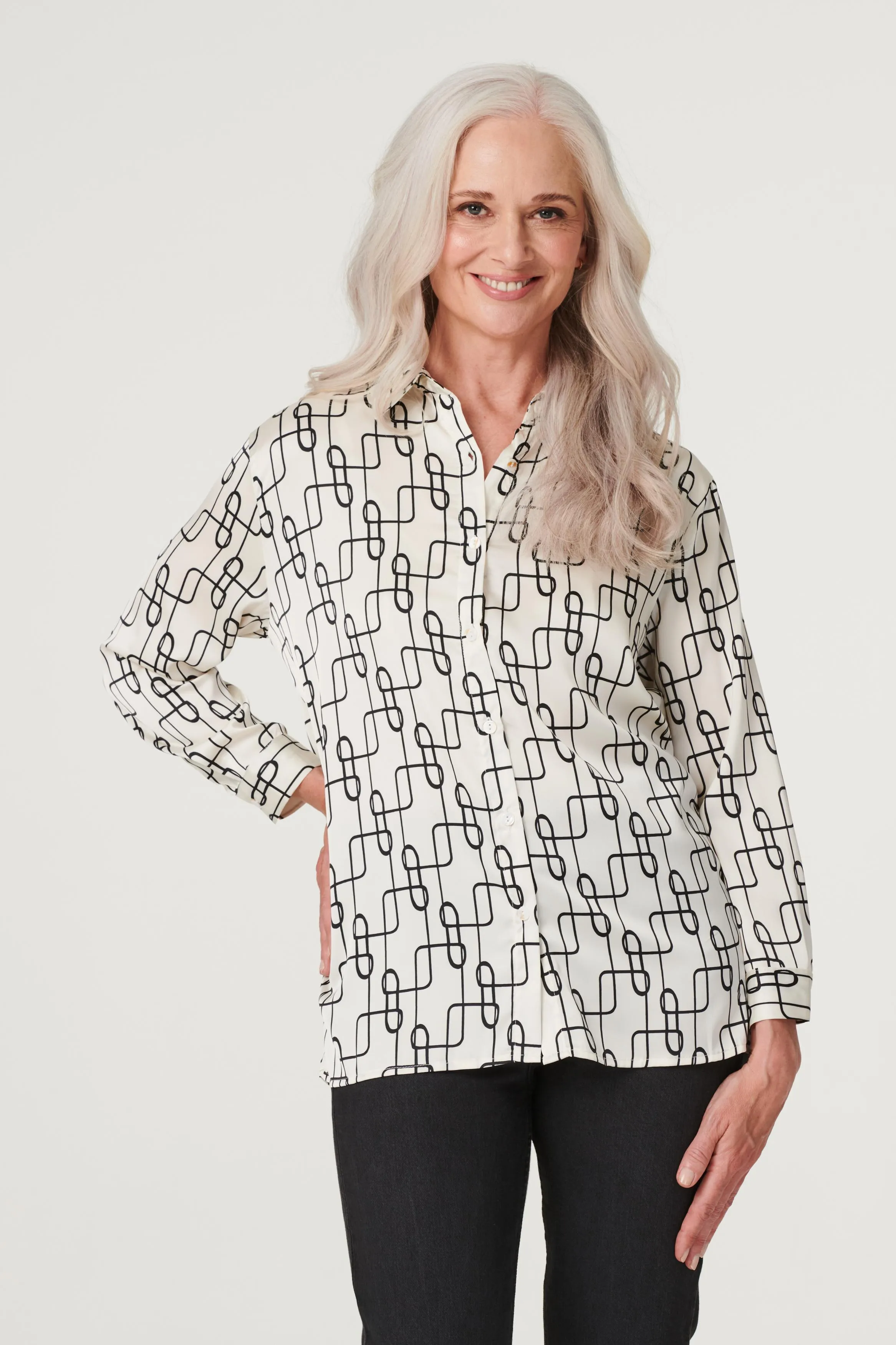 Geo Print Satin Shirt