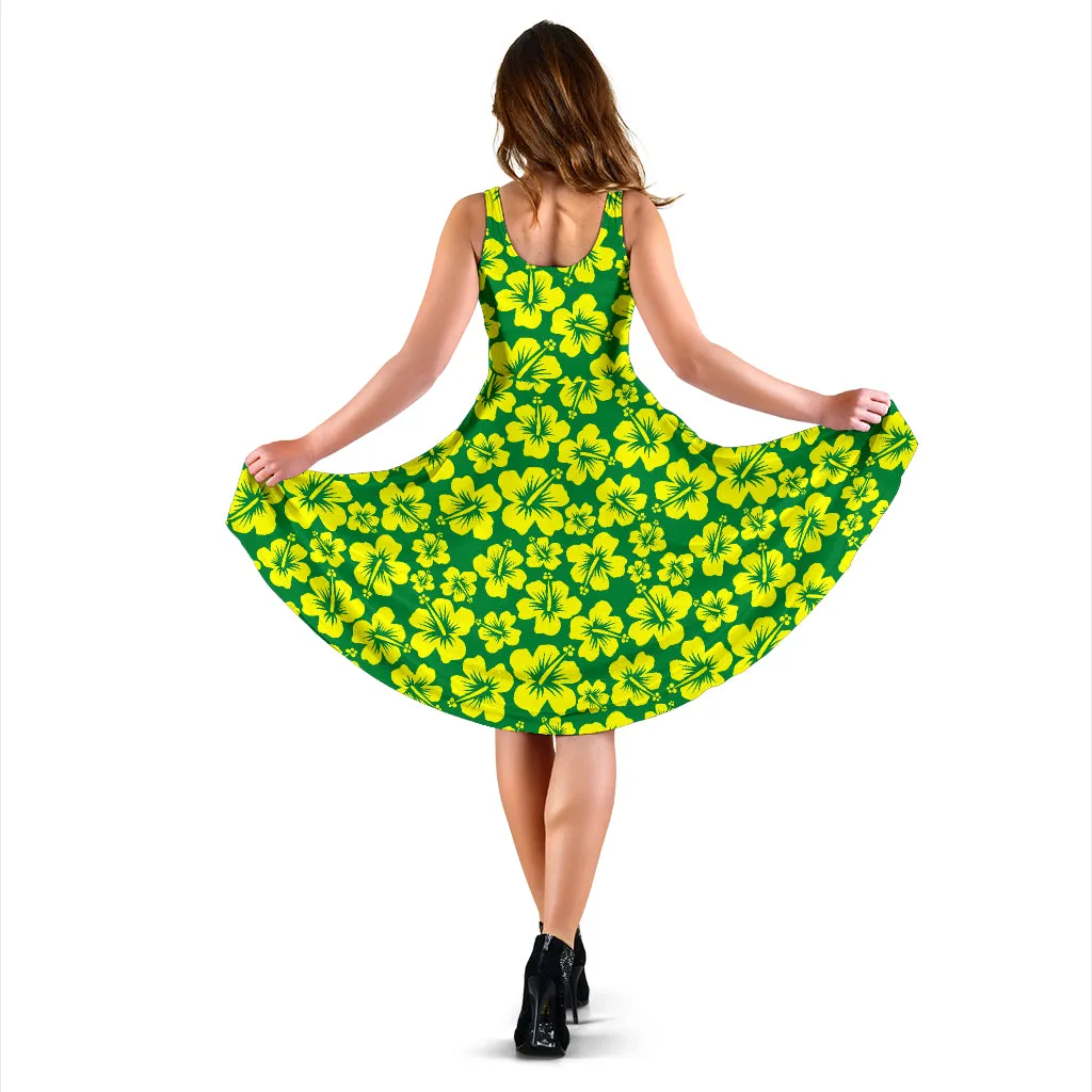 Green Dress With Yellow Hibiscus Flowers