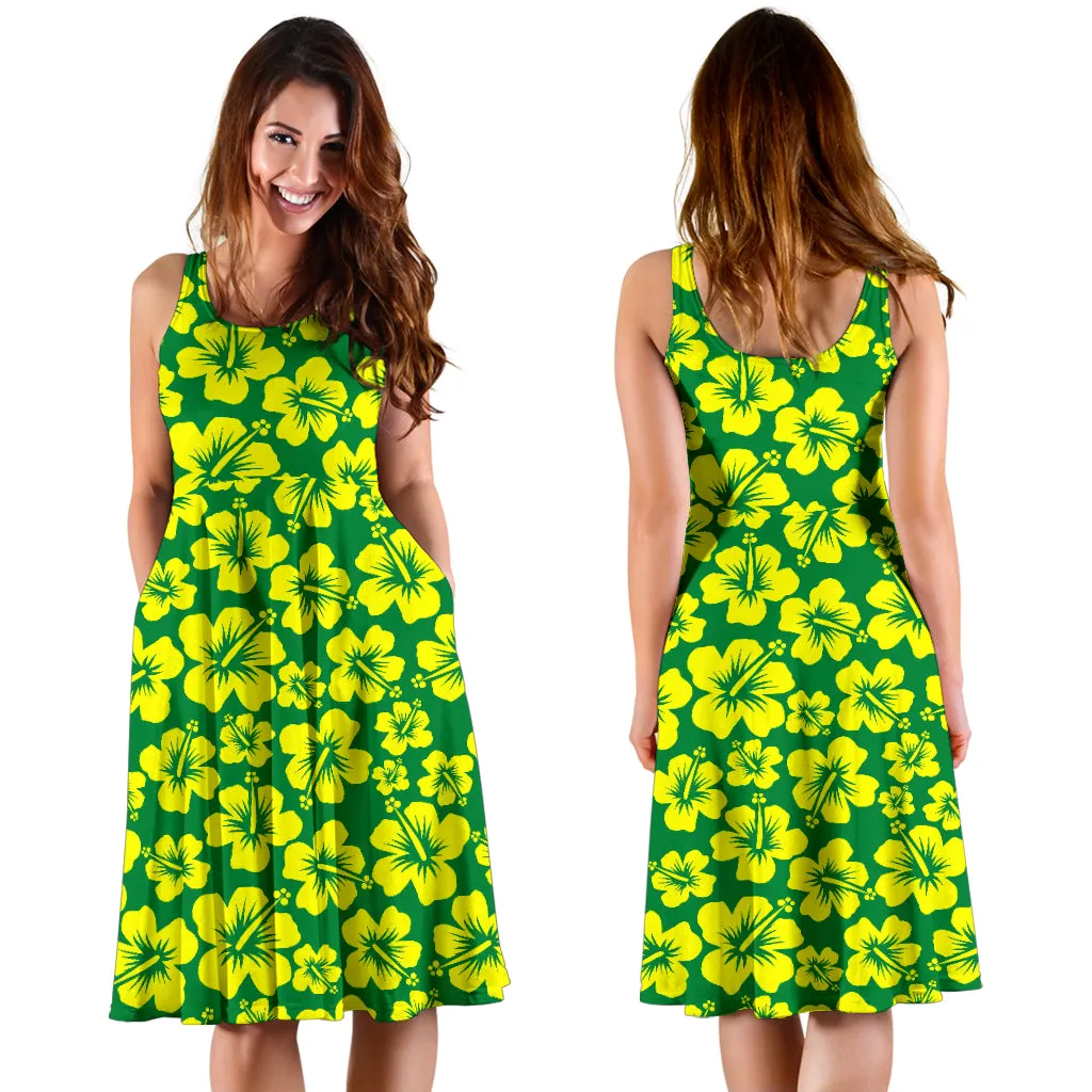 Green Dress With Yellow Hibiscus Flowers