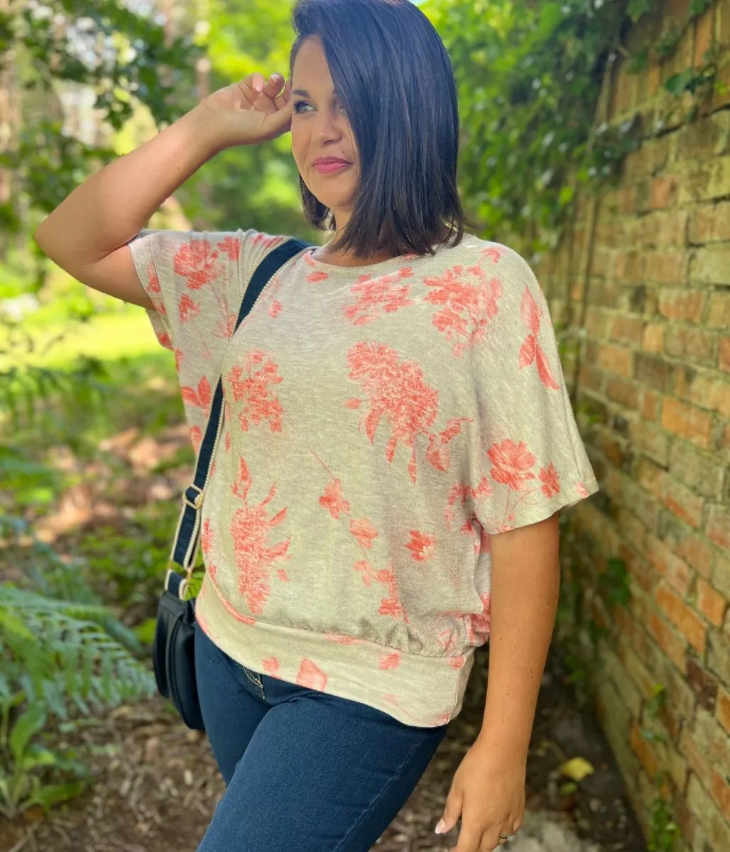 Grey Floral Gabbie Batwing Top