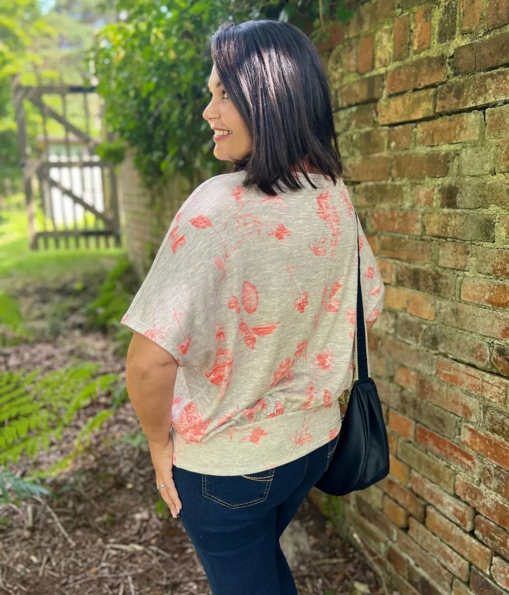 Grey Floral Gabbie Batwing Top