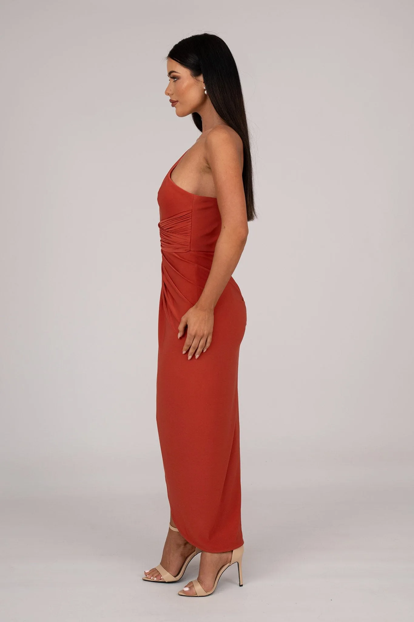 Hayden One Shoulder Midi Dress - Burnt Orange