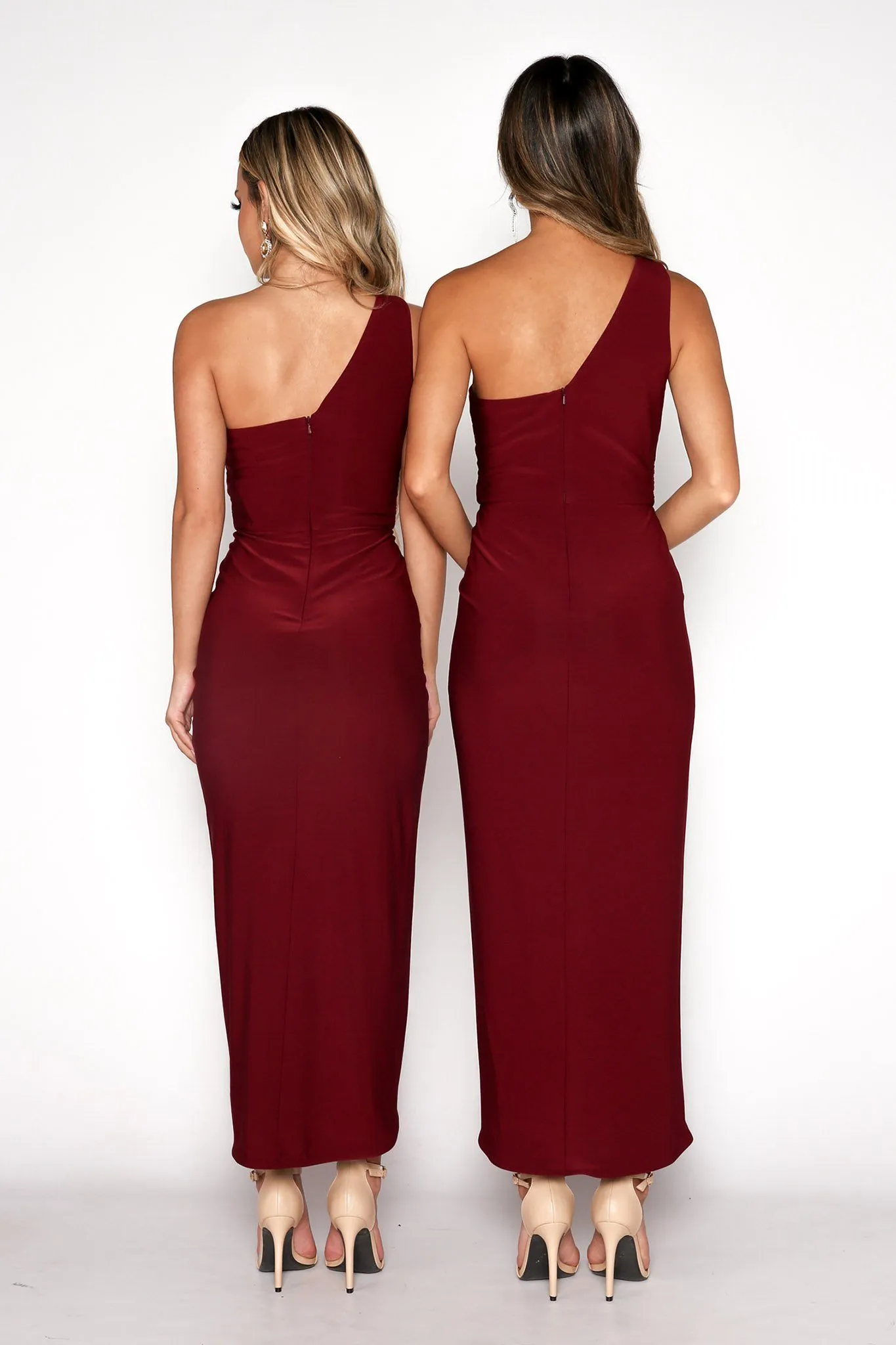 Hayden One Shoulder Midi Dress - Wine