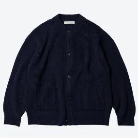 HEAVY WOOL ROUND CARDIGAN - NAVY