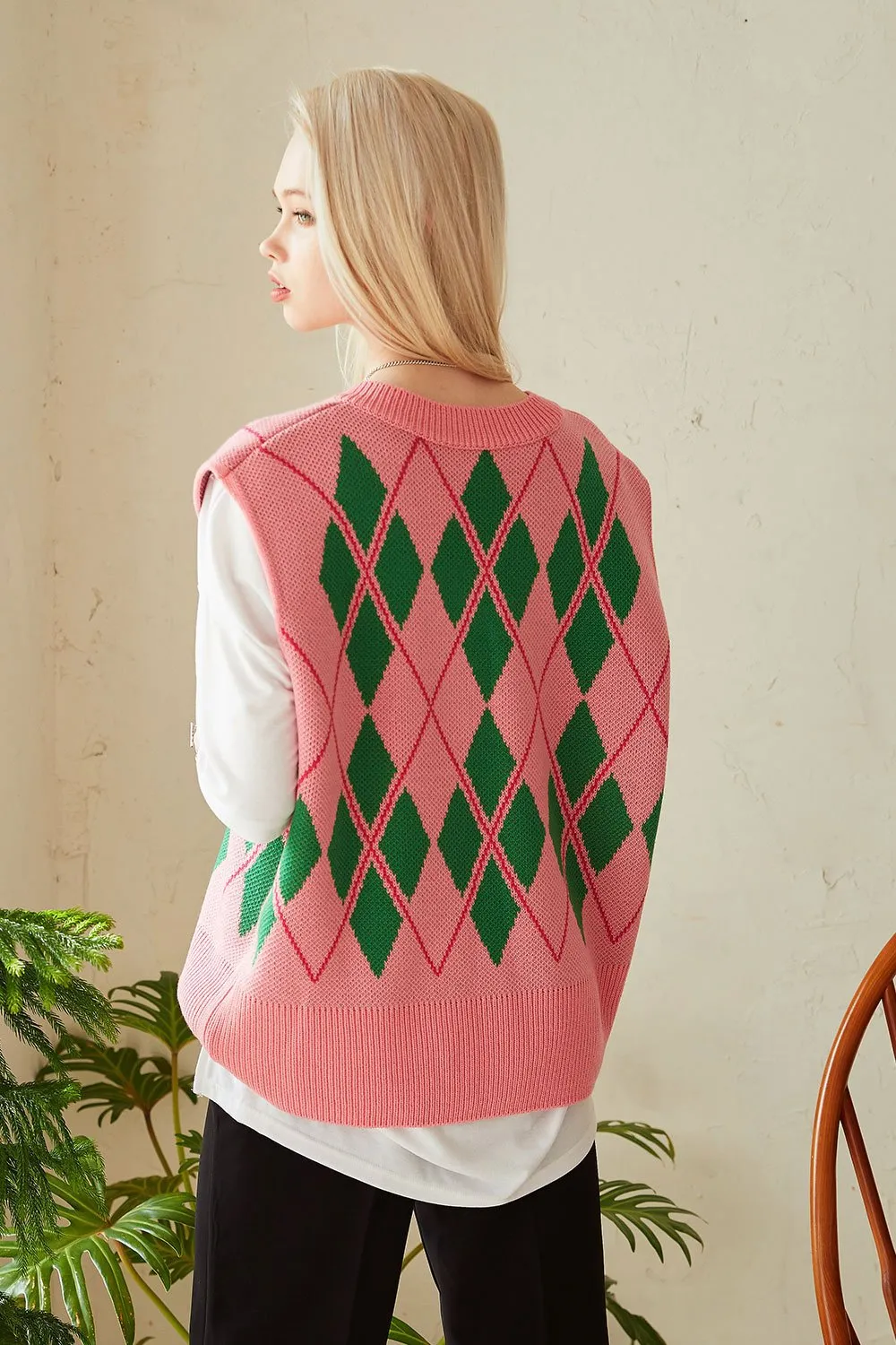 Hope Oversized Argyle Sweater Vest