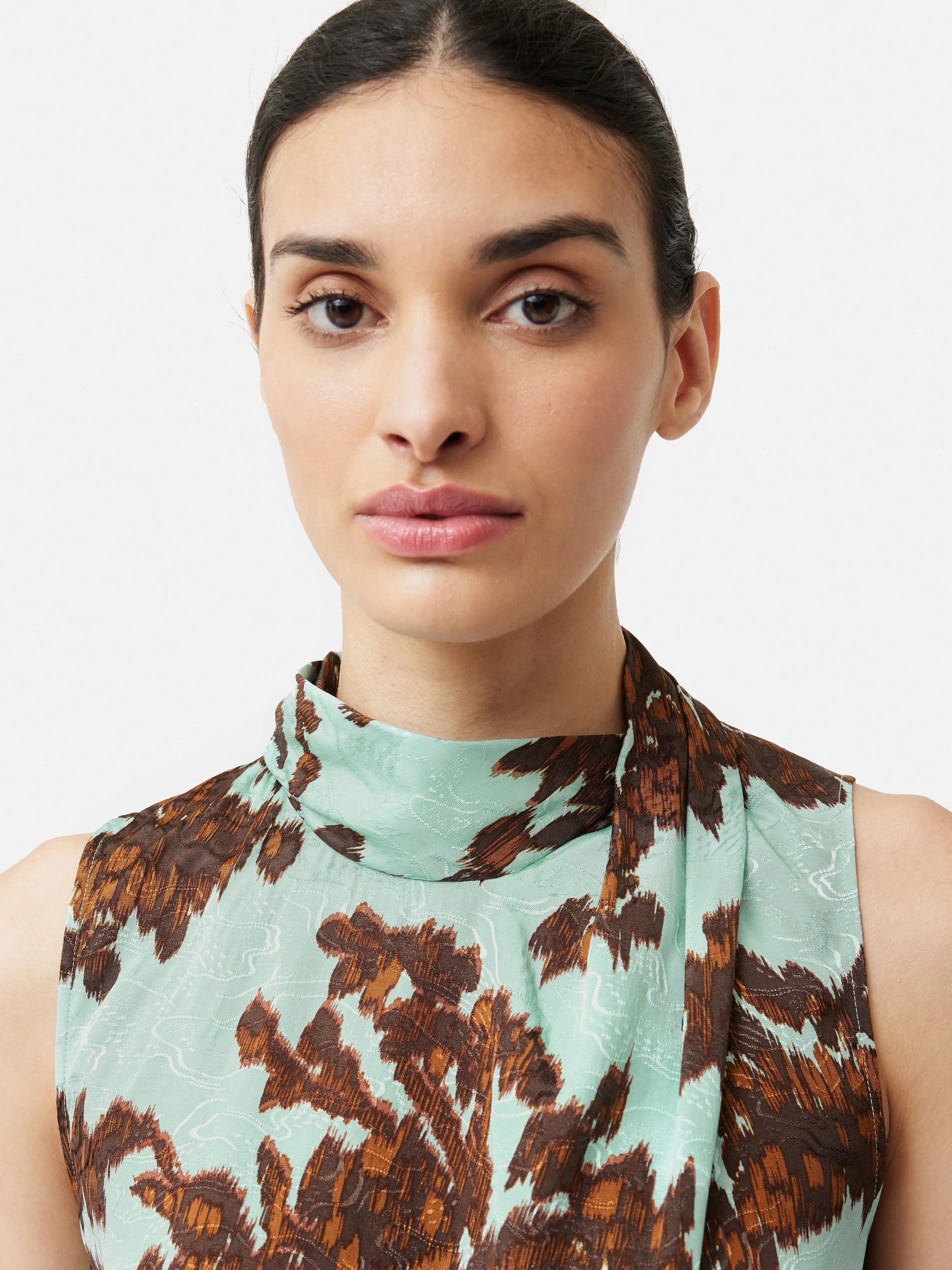 Ikat Posy Jacquard Top | Aqua