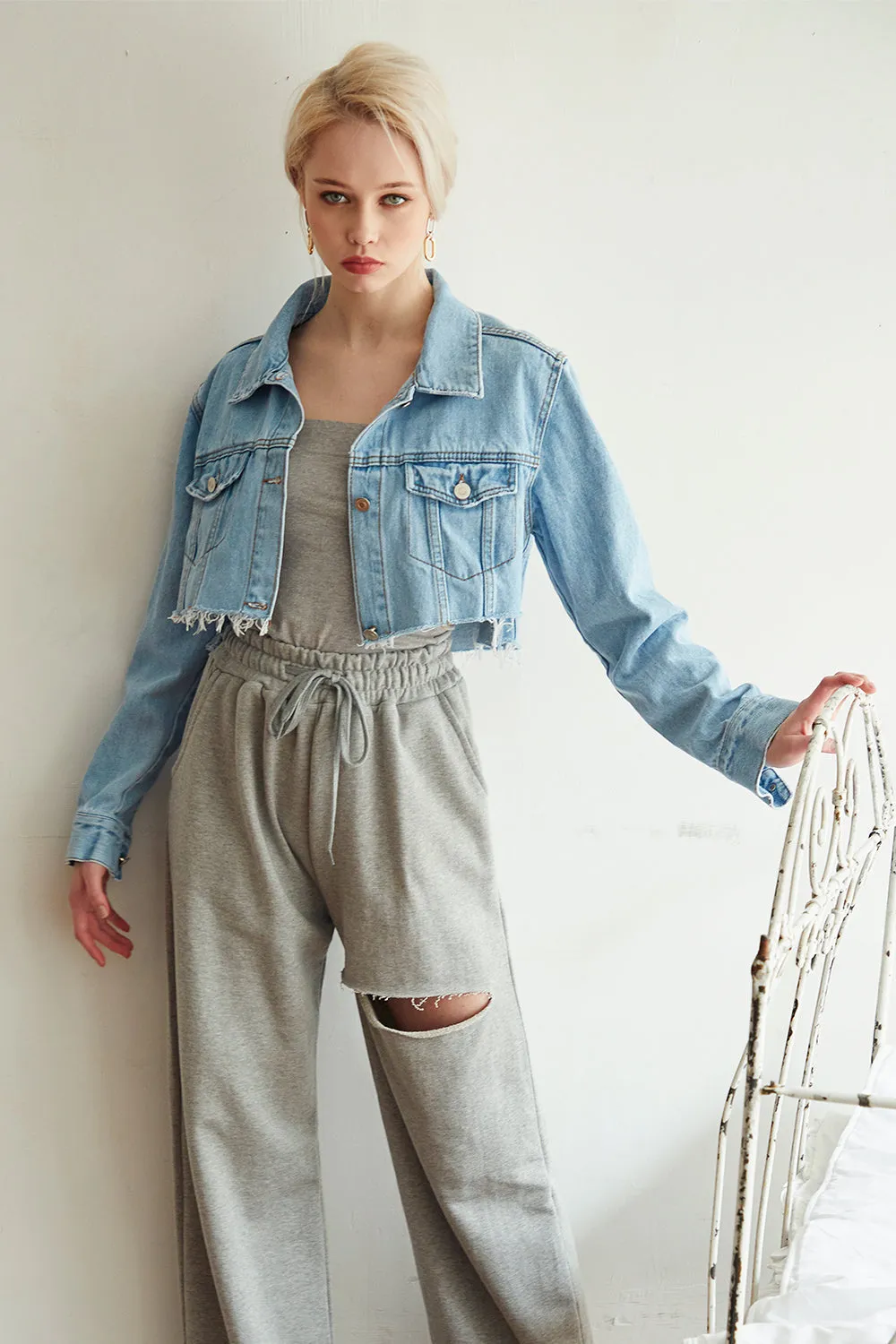 Jenna Raw Edge Cropped Denim Jacket