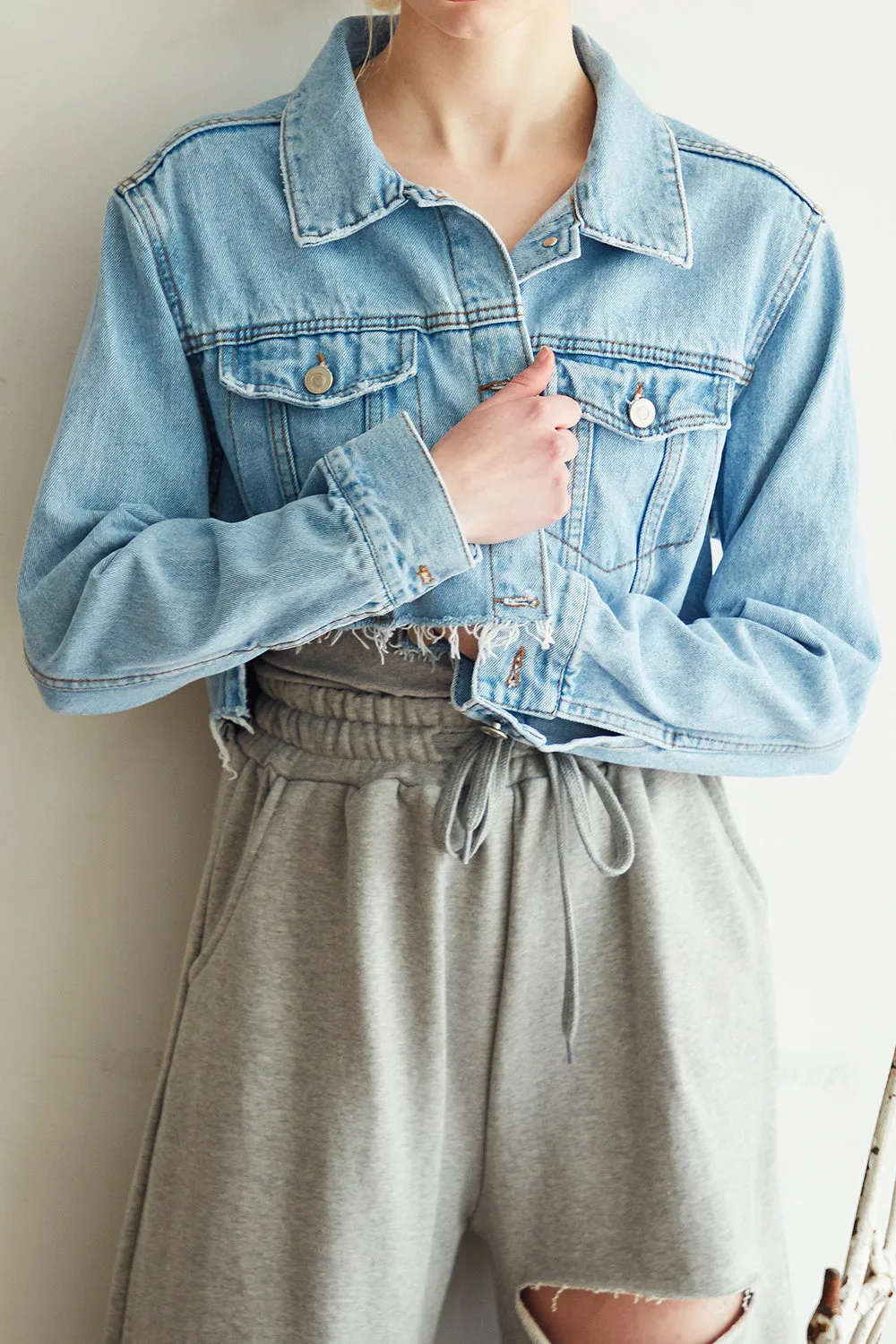 Jenna Raw Edge Cropped Denim Jacket