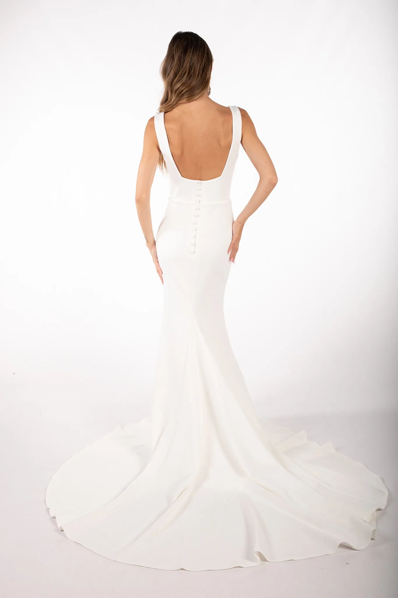 JORDYN Square Neck Crepe Gown - Ivory