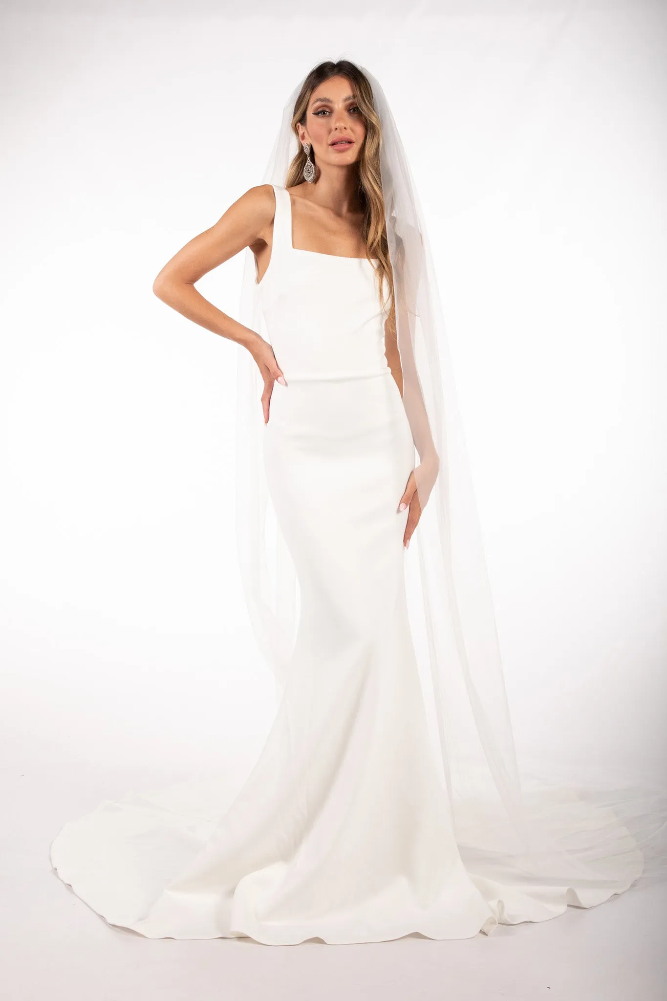 JORDYN Square Neck Crepe Gown - Ivory