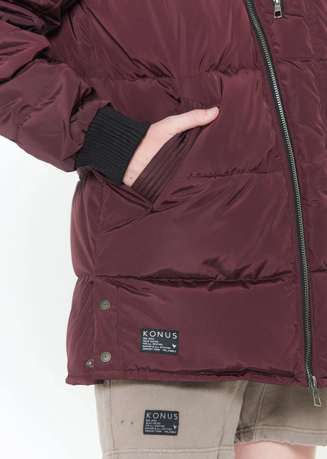 Konus Men's Mid Length Duck Down Parka in Burgundy