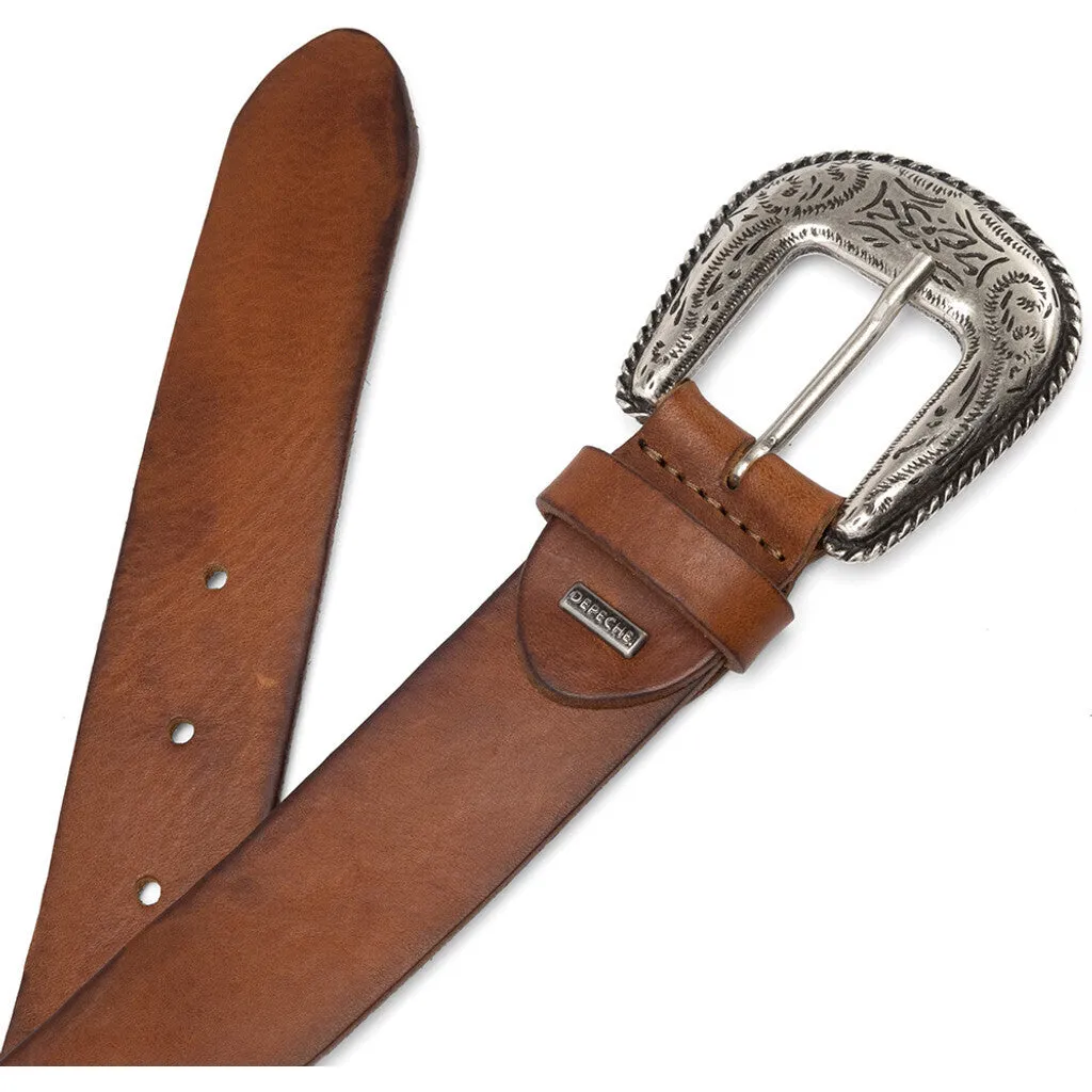 Leather belt with western buckle / 15844 - Cognac