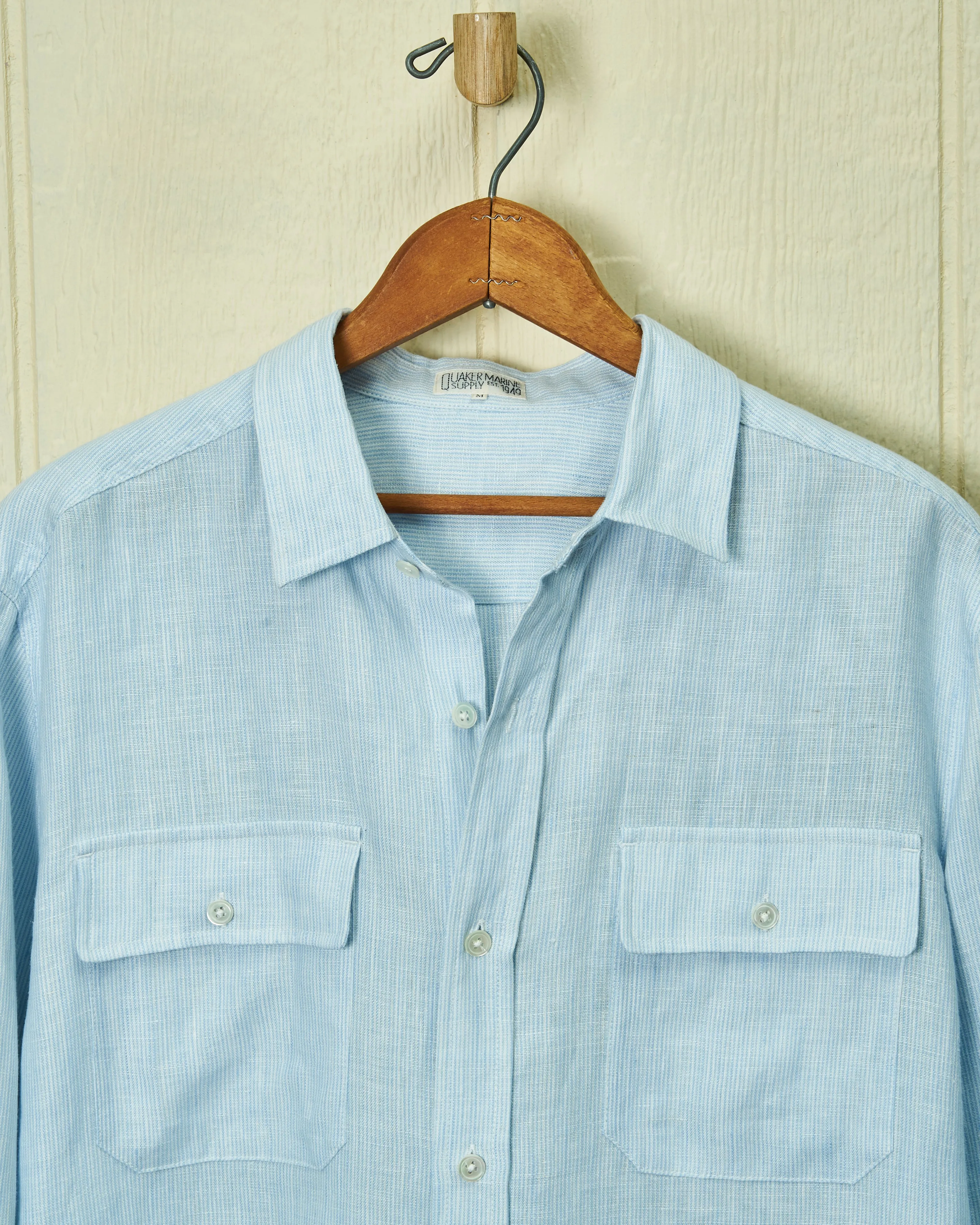 Linen Utility Shirt in Blue/White Fine Stripe