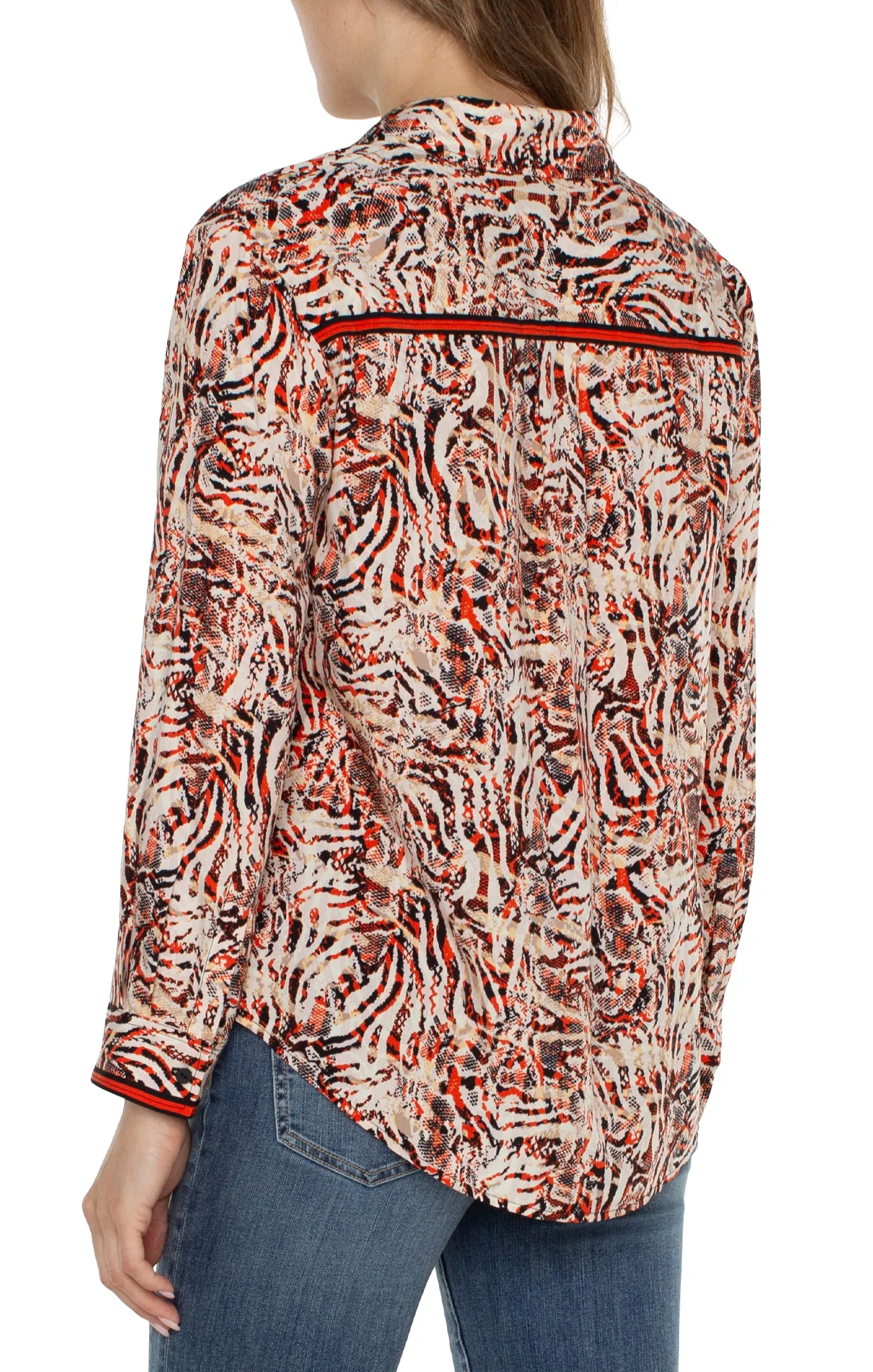 Liverpool Flap Pocket Button Front Woven Blouse (abstract animal)