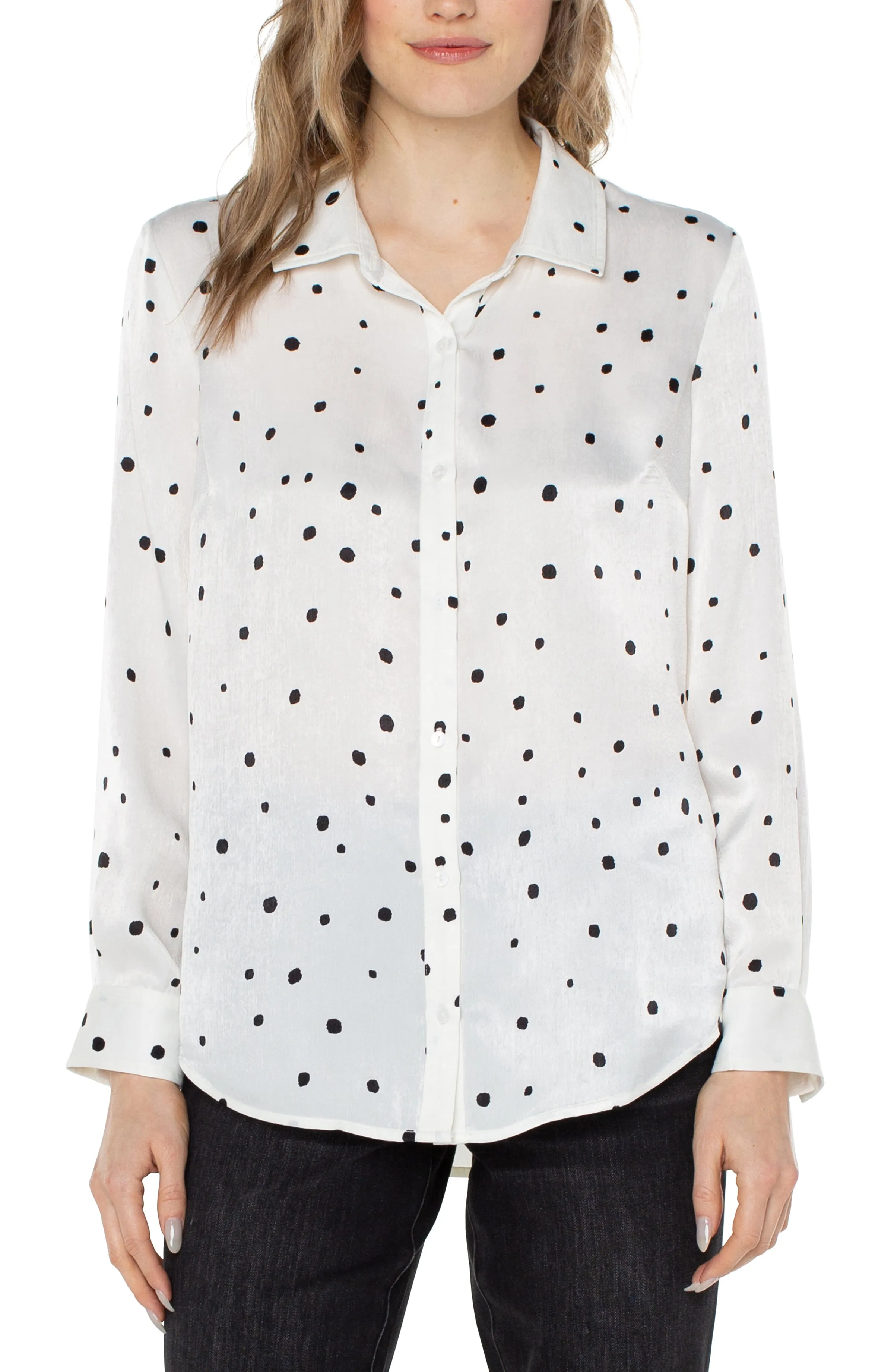 Liverpool Flap Pocket Button Front Woven Blouse (allover dot vanilla)