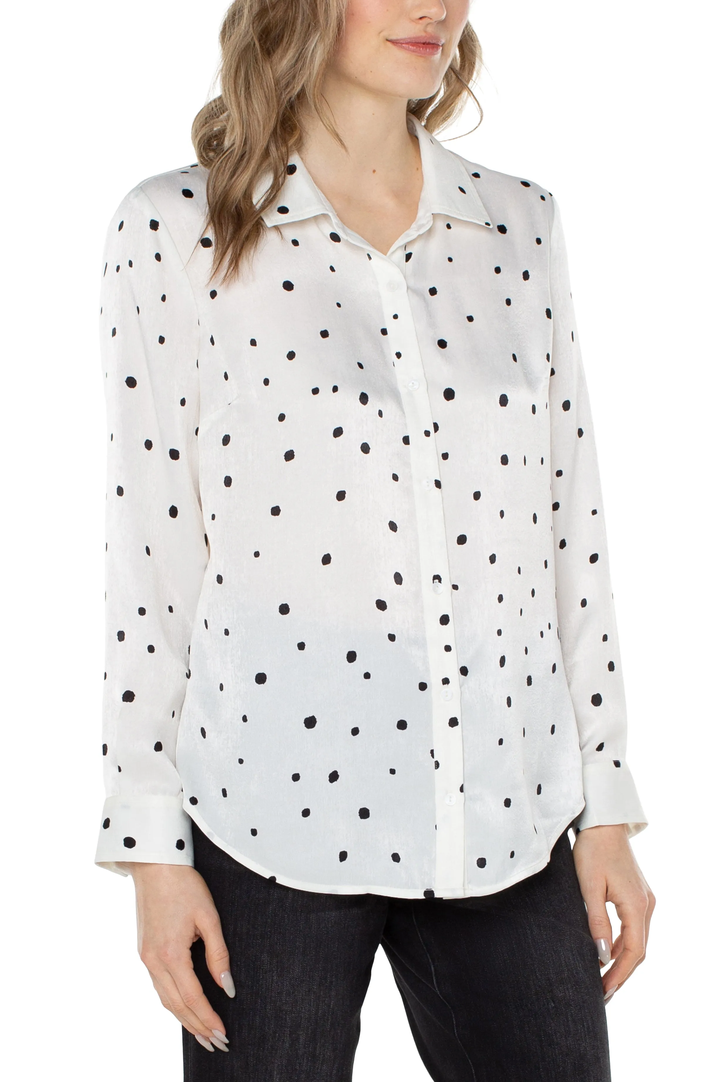 Liverpool Flap Pocket Button Front Woven Blouse (allover dot vanilla)