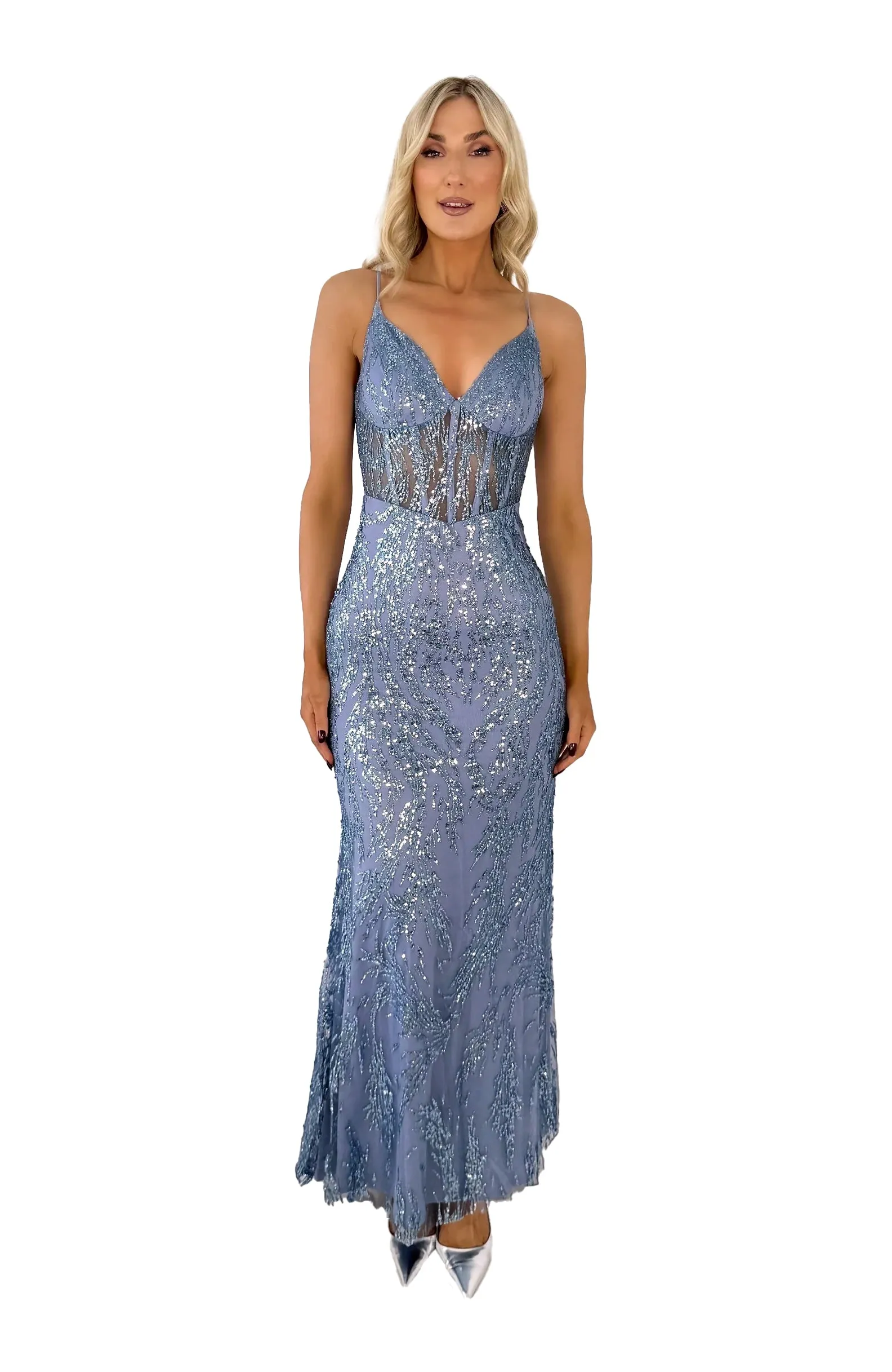 Long Sequin Prom Dress with Spaghetti Straps