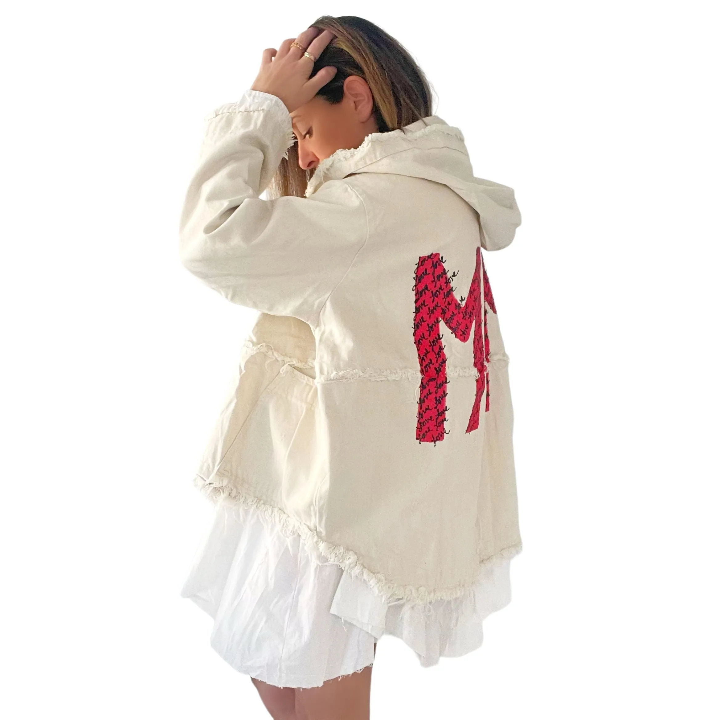 'Love, Mom' Ivory Denim Jacket