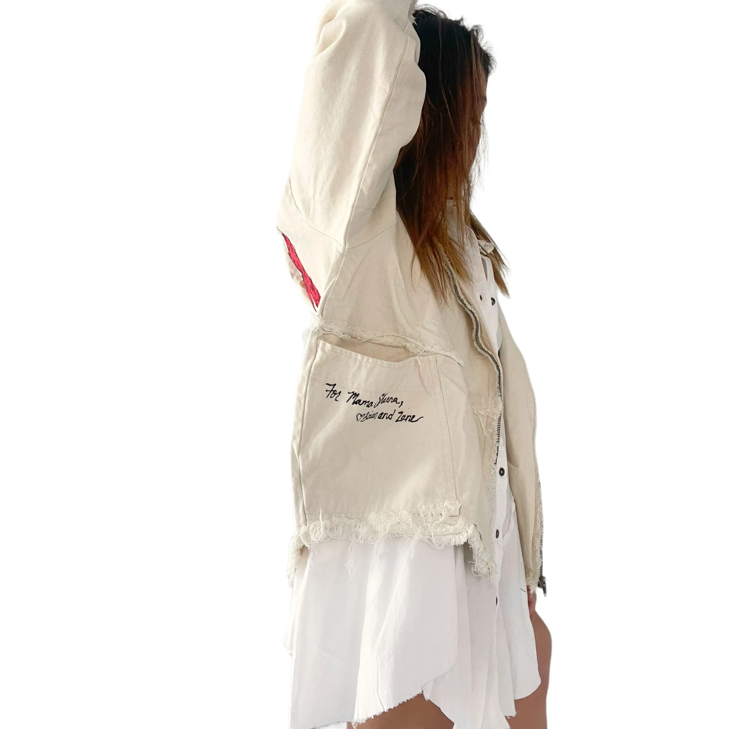 'Love, Mom' Ivory Denim Jacket