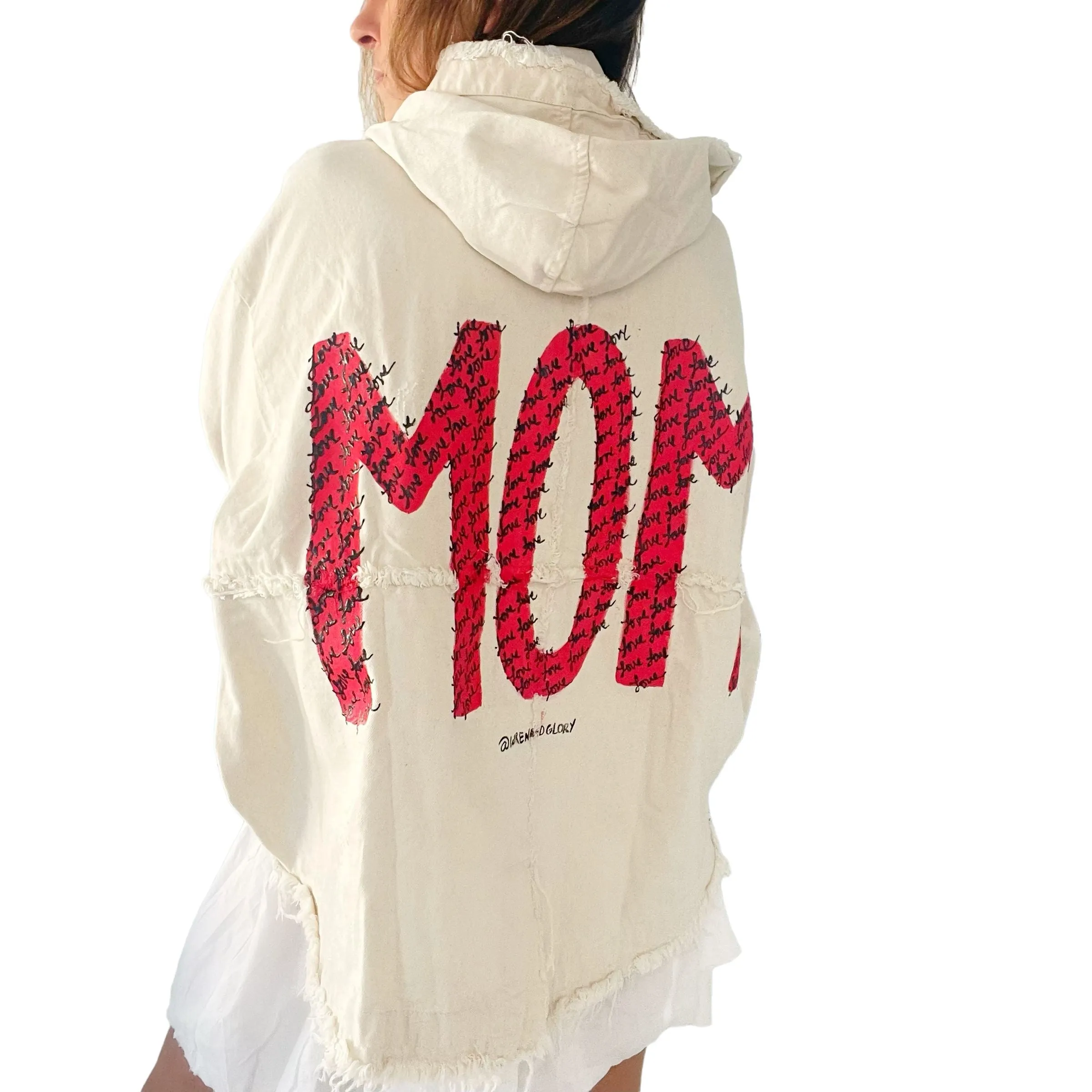 'Love, Mom' Ivory Denim Jacket