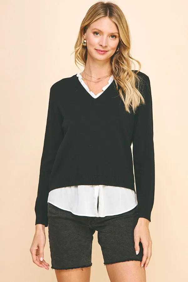 LS V NECK LAYERED TOP