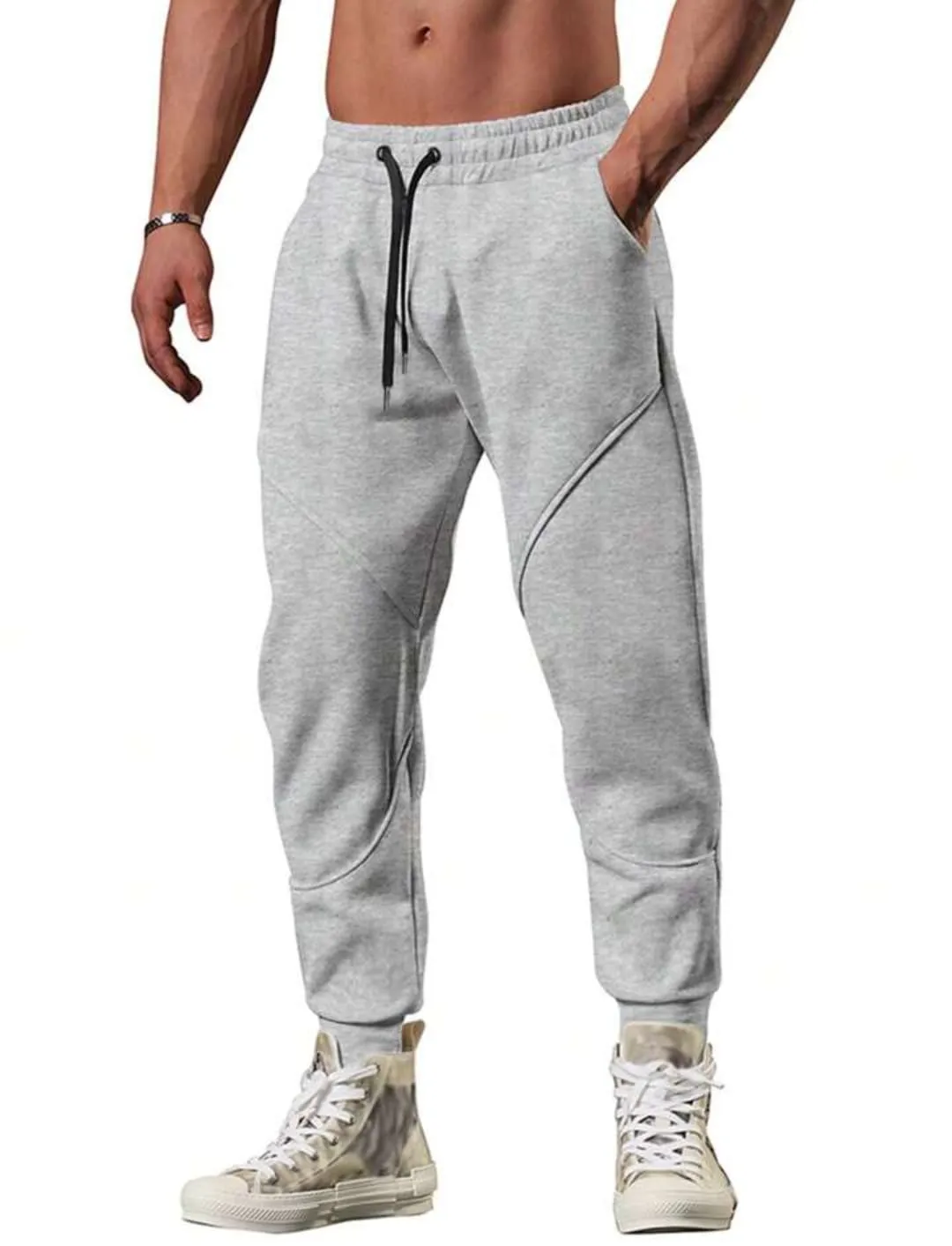 MEN SOLID DRAWSTRING WAIST JOGGERS