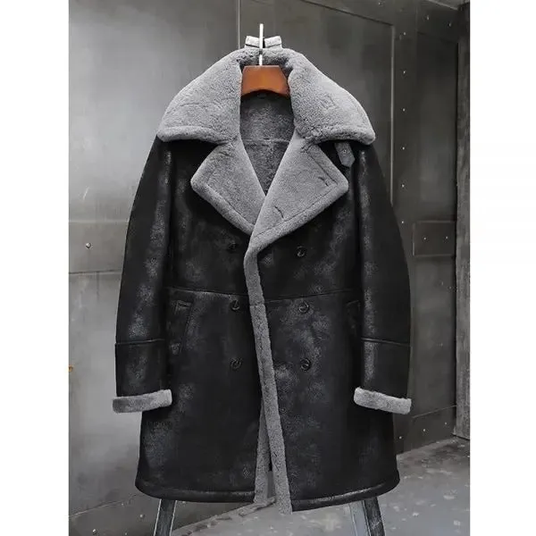 Men's Black B7 Shearling Leather Coat