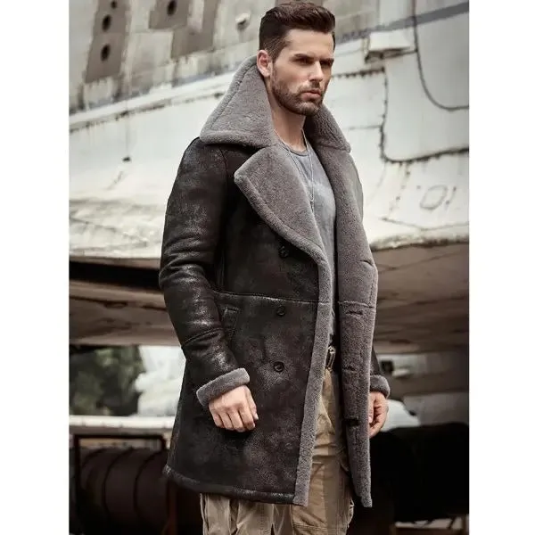 Men's Black B7 Shearling Leather Coat