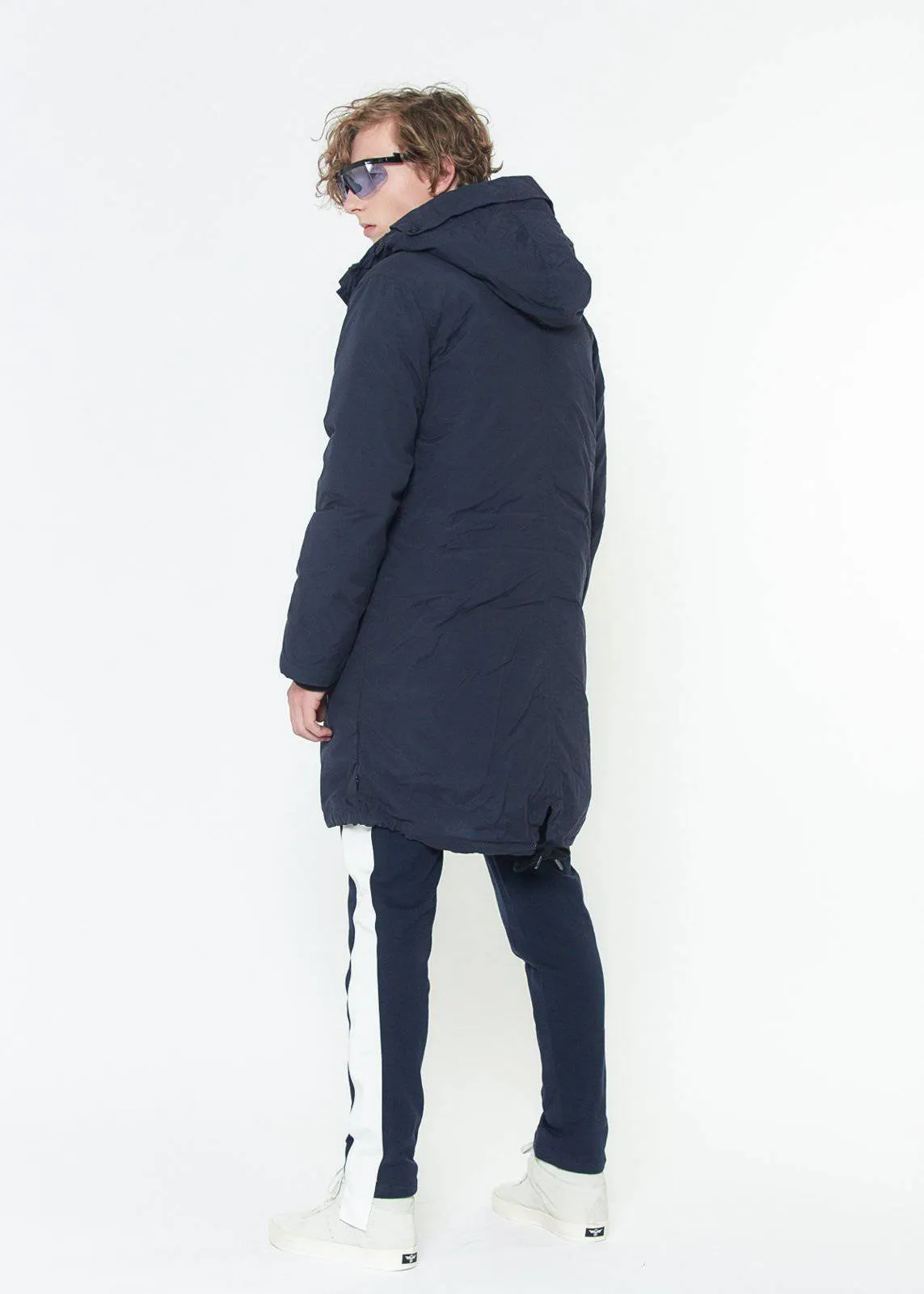 Men's Duck Down Parka With Detachable Outer Layer In Navy