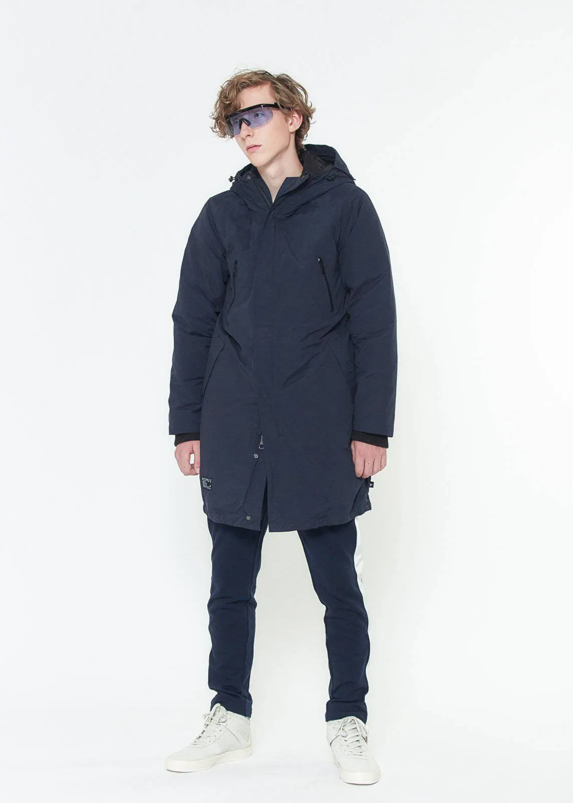 Men's Duck Down Parka With Detachable Outer Layer In Navy