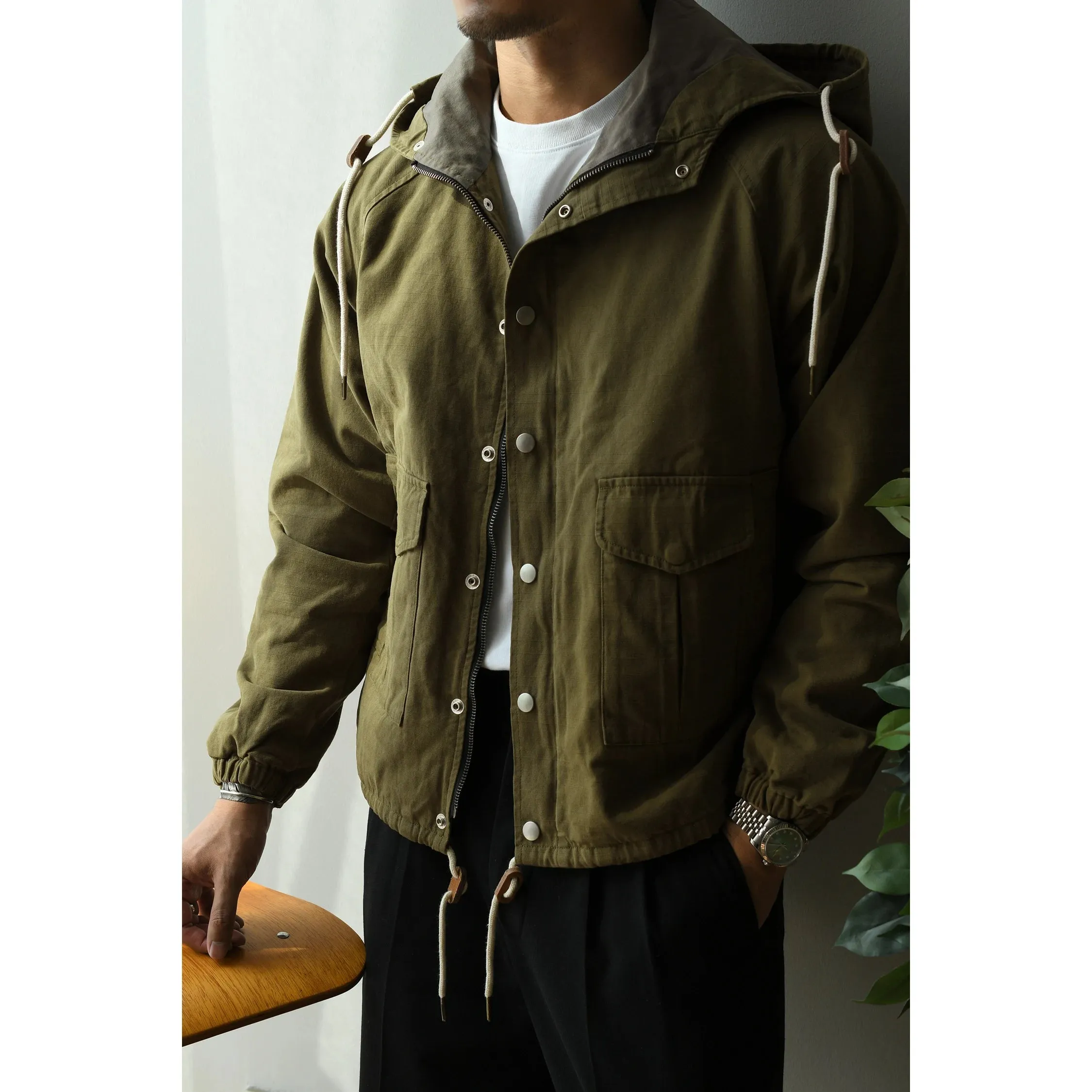 Men's Hooded Military Style Jacket - Vintage Motorcycle Clothing