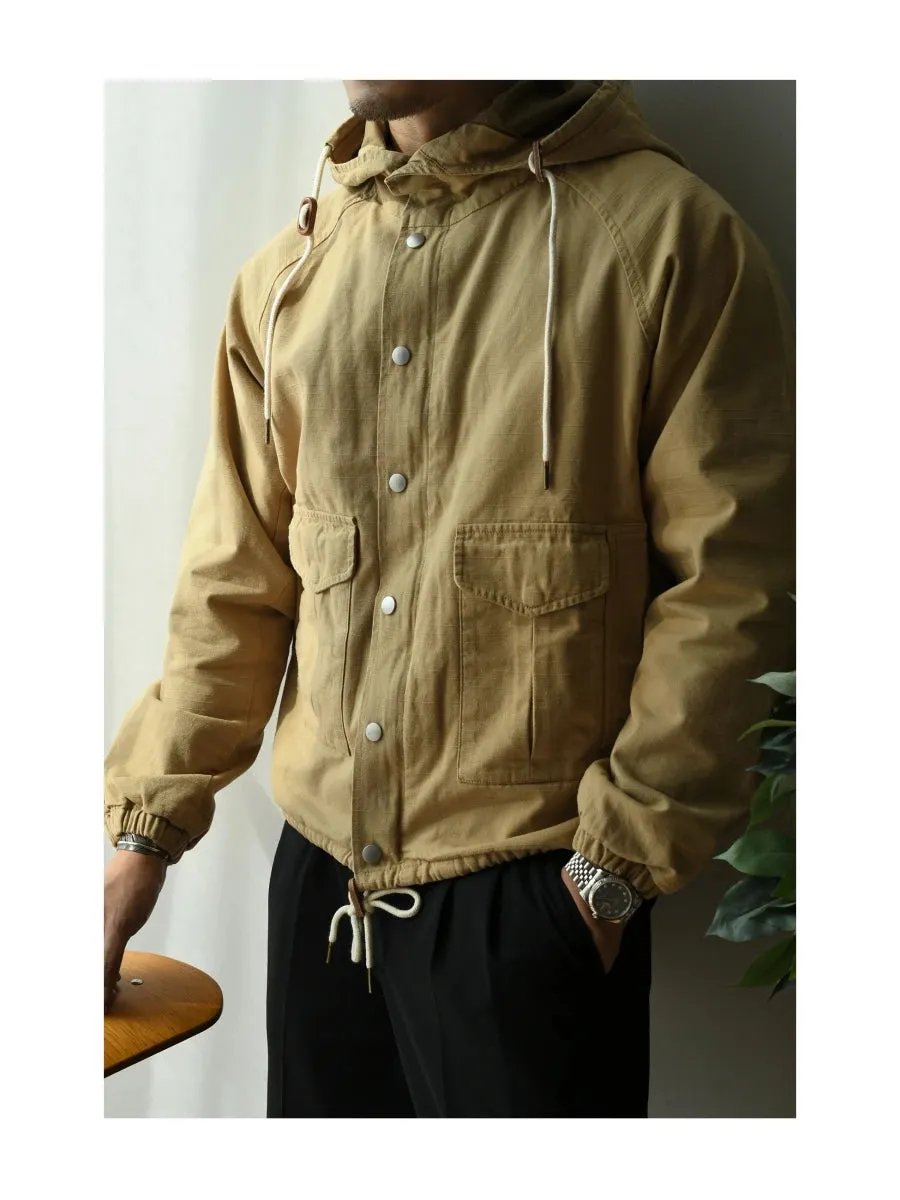 Men's Hooded Military Style Jacket - Vintage Motorcycle Clothing