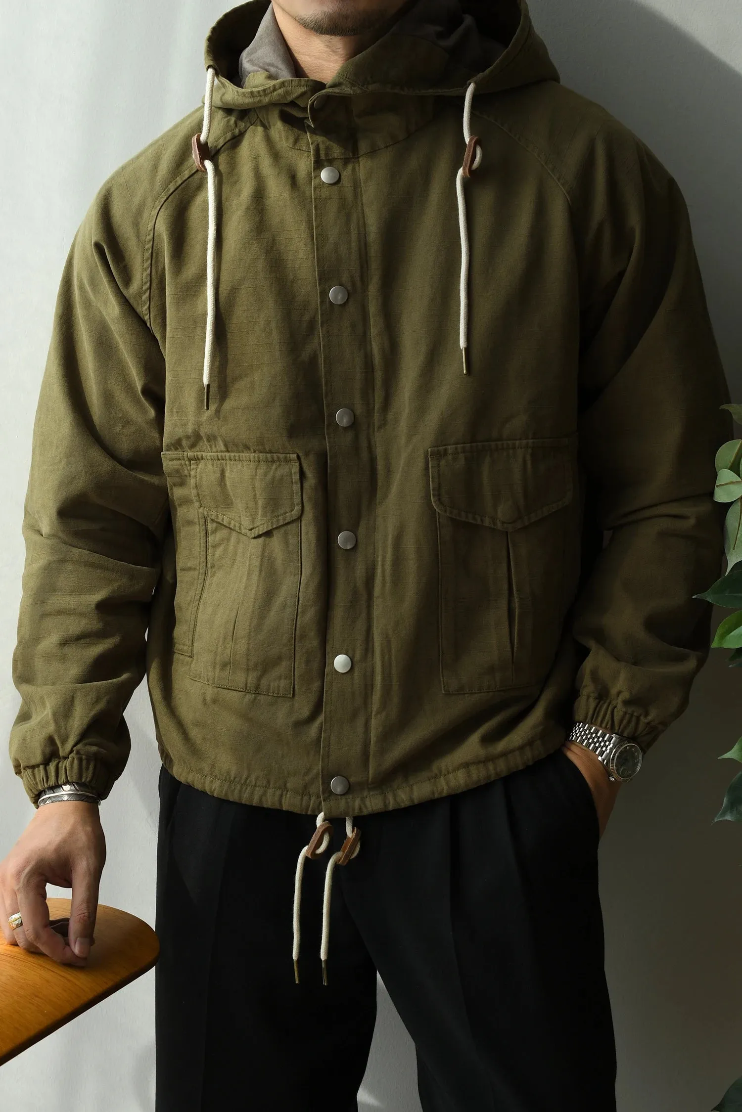 Men's Hooded Military Style Jacket - Vintage Motorcycle Clothing