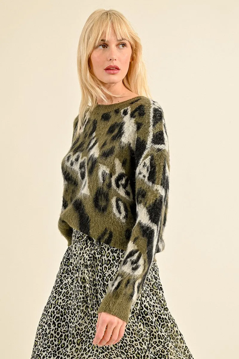 Molly Bracken Khaki Animal Print Jumper