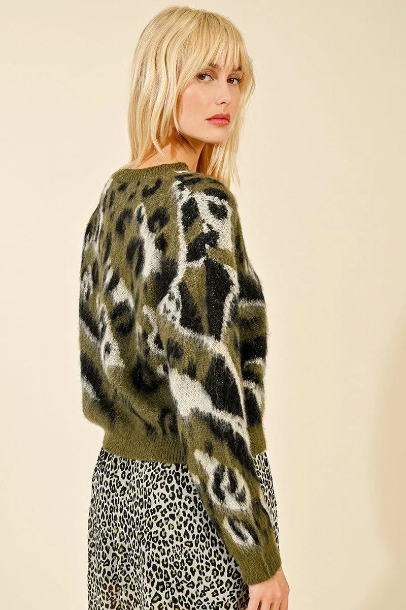 Molly Bracken Khaki Animal Print Jumper