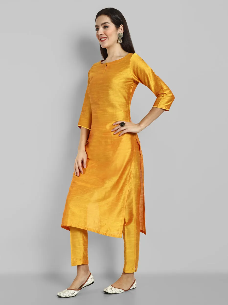 Mustard Cotton silk Boat Neck Kurta