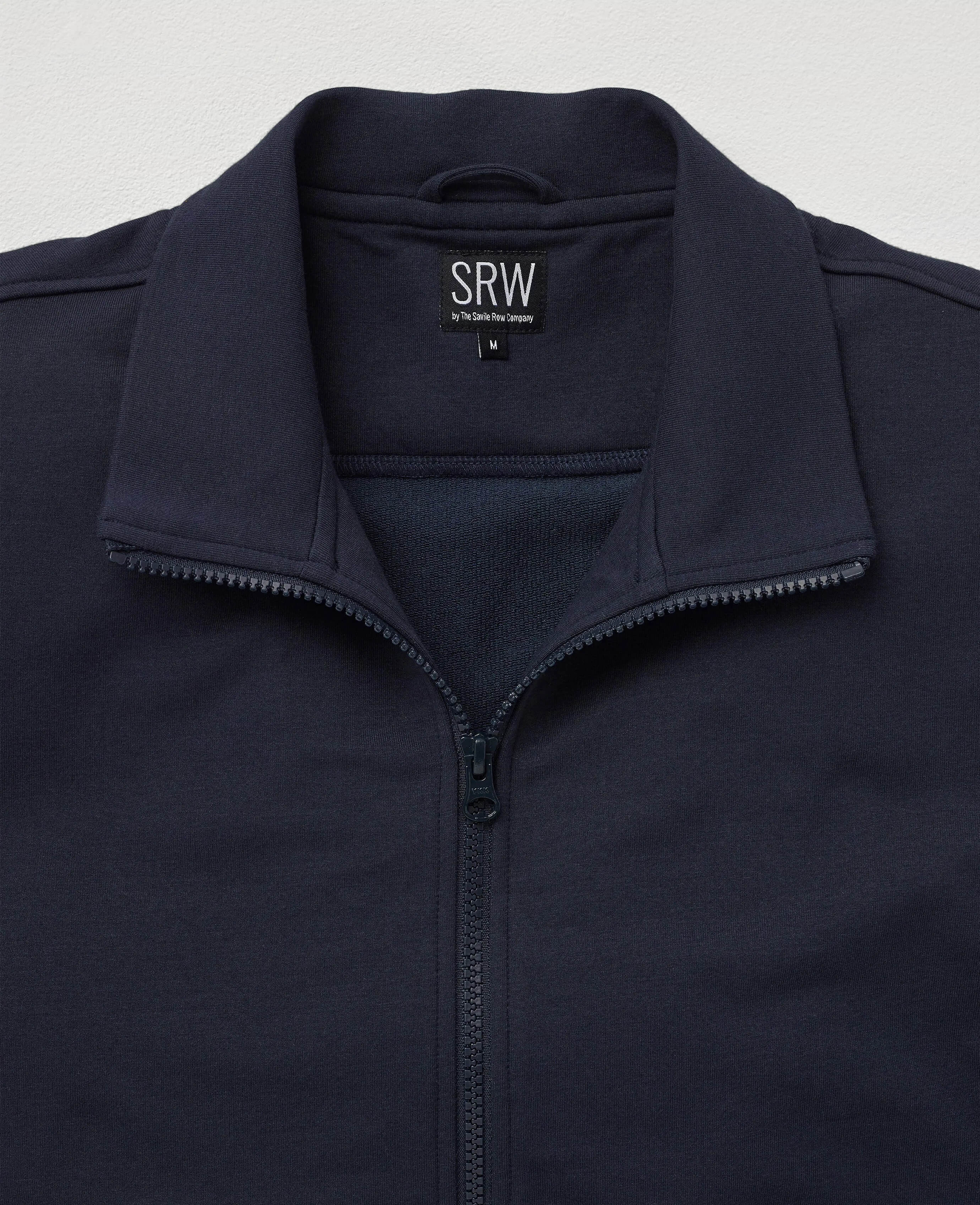 Navy Stretch Cotton Blend Zip-Up Sweatshirt