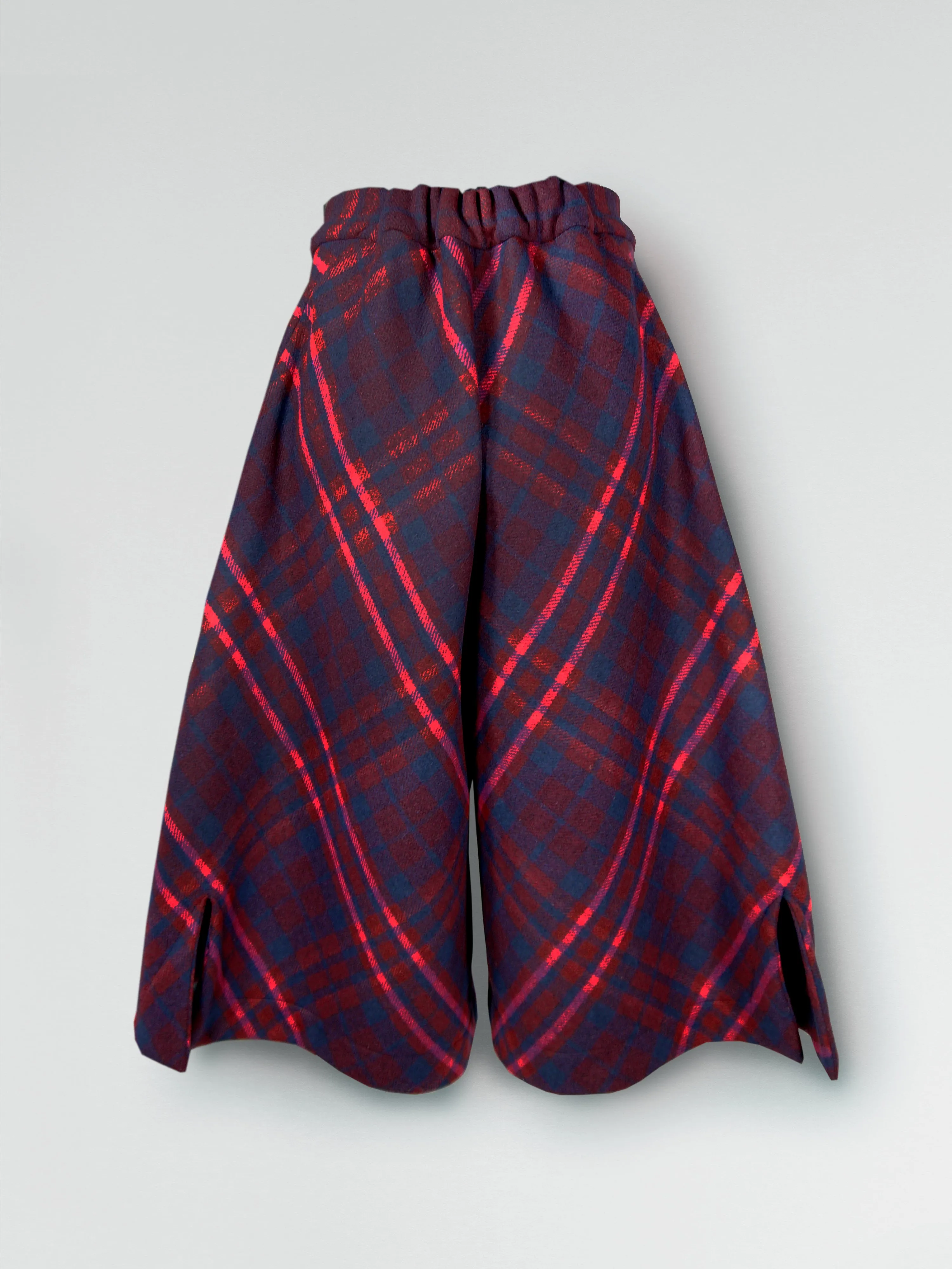 Origami Midi Wide Wool Trousers / Checks