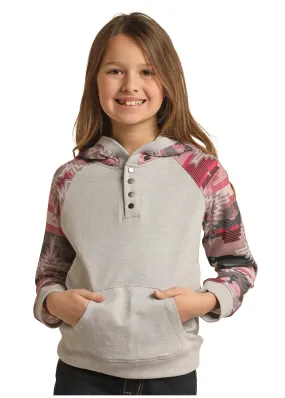 Panhandle Slim® Girl's Contrast Sleeve 1/4 Snap Hooded Sweatshirt