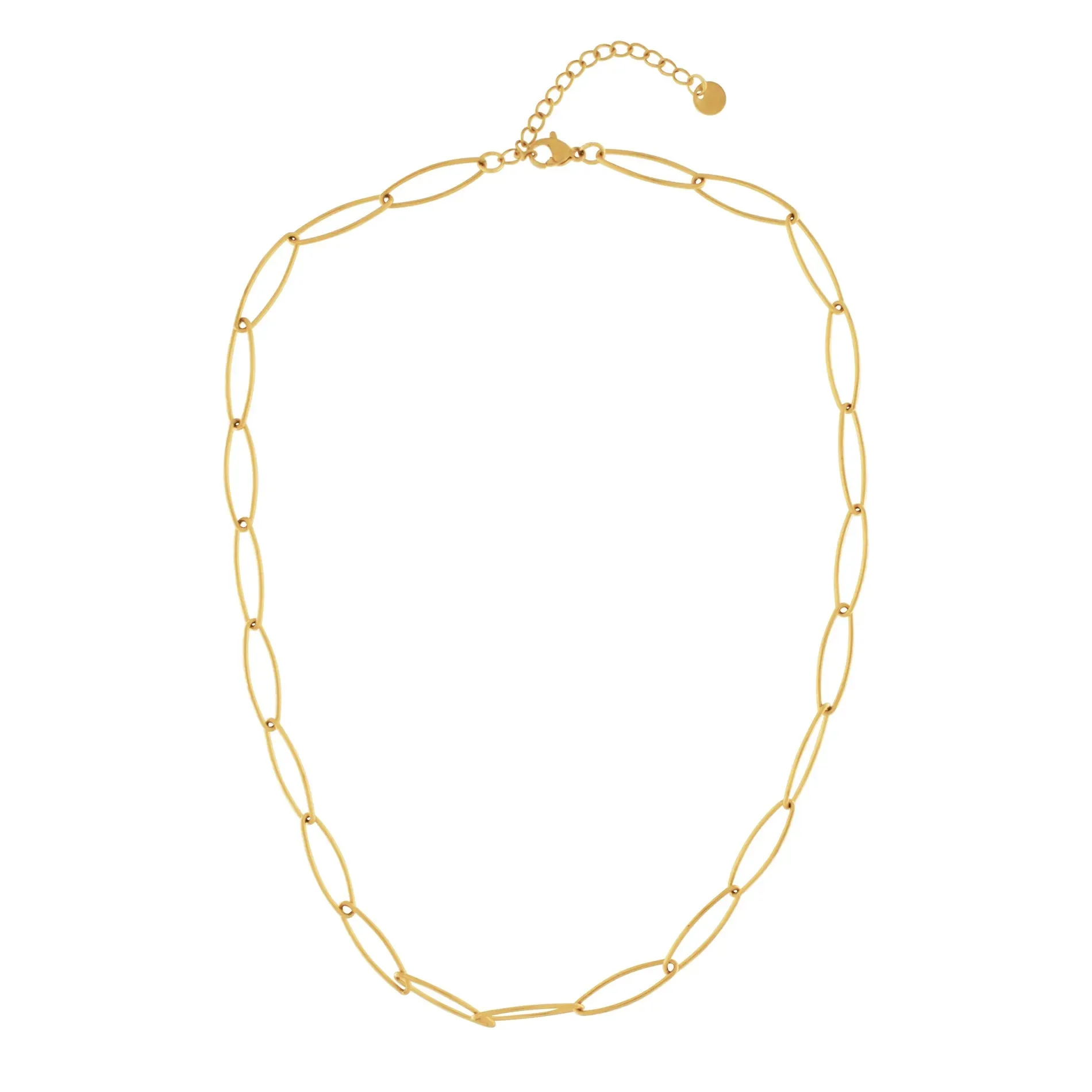 Passion Waterproof Oval Delicate Link Necklace 18K Gold Plating